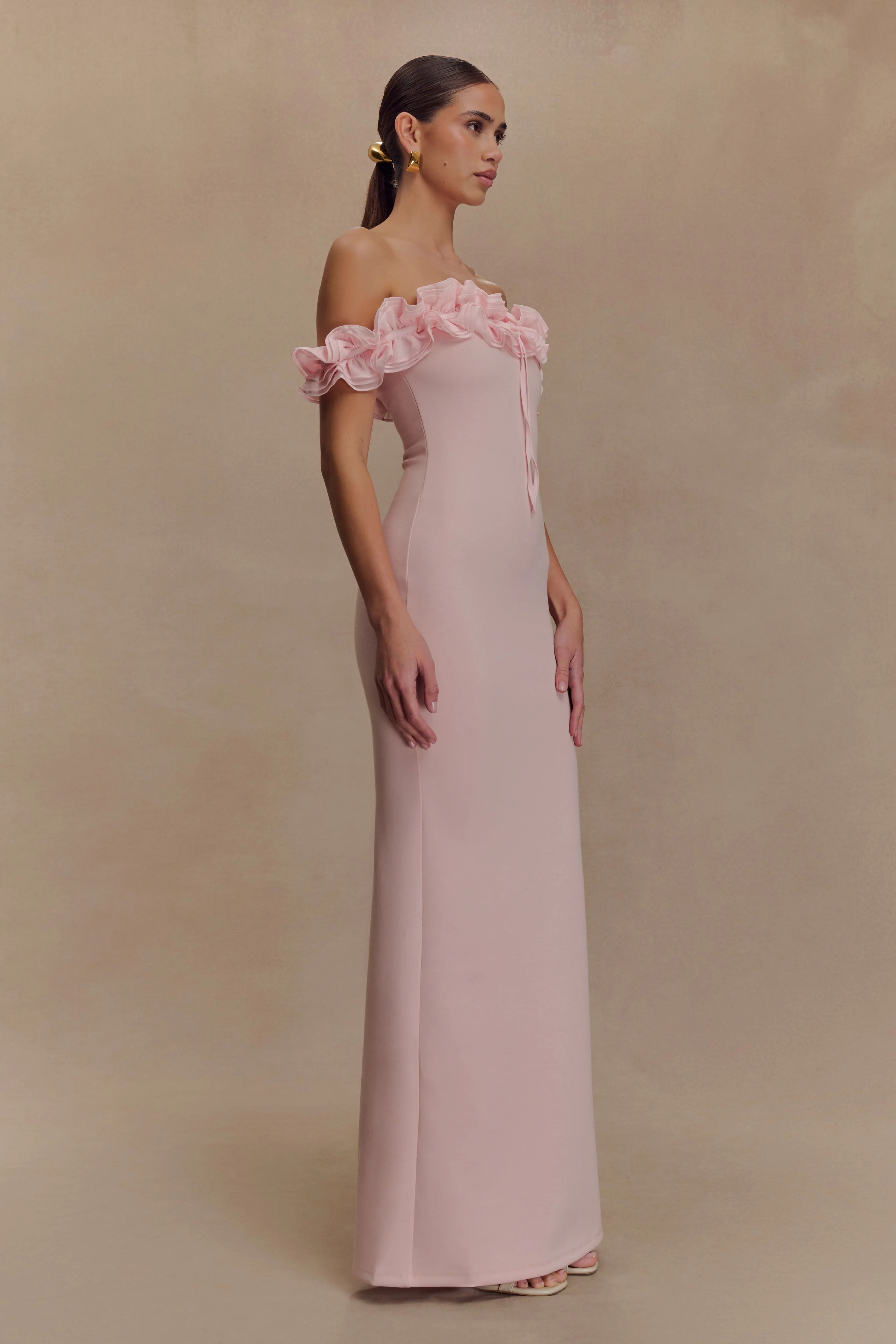 Nova Ruffle Off Shoulder Maxi Dress - Ballet Pink