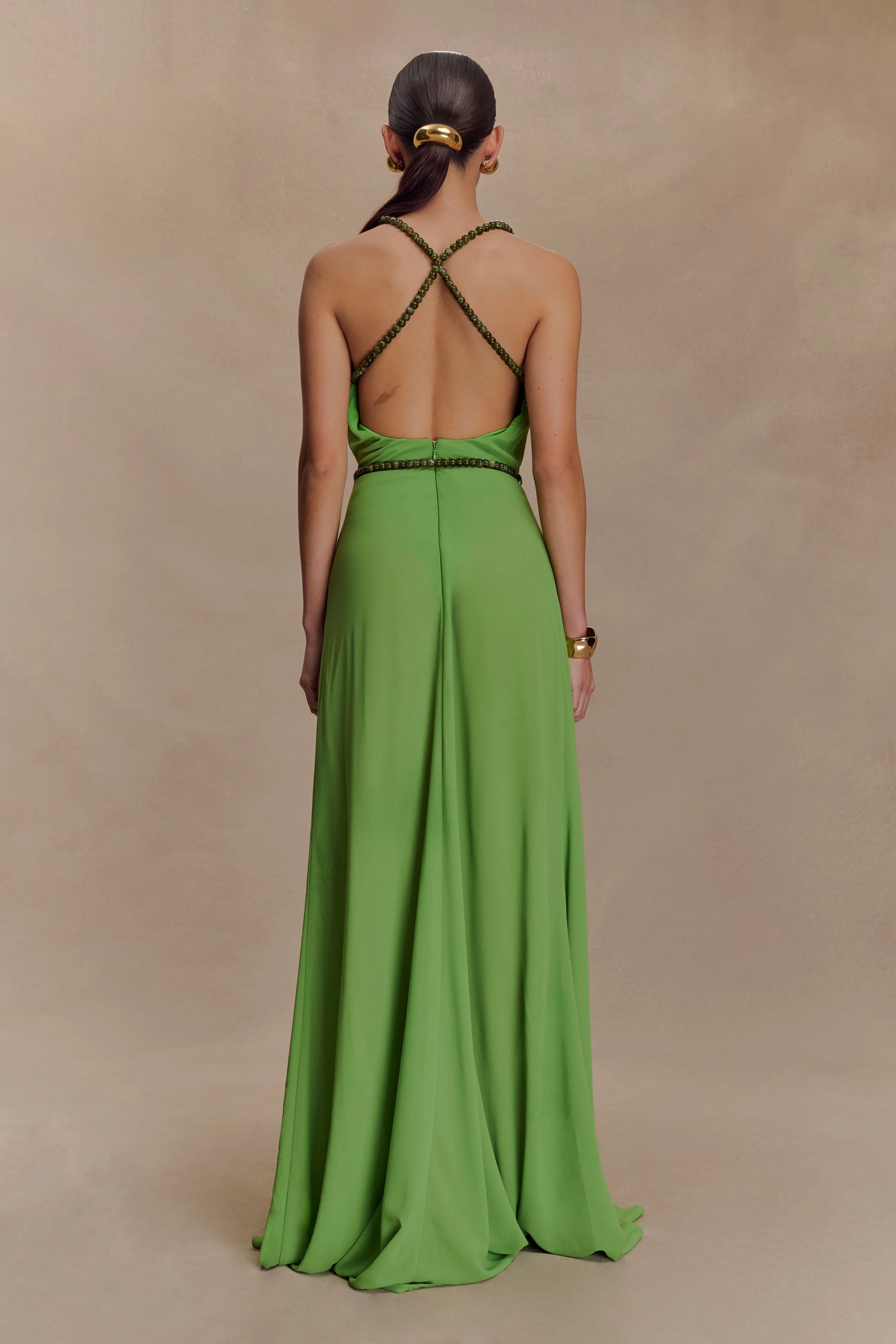 Elaine Chiffon Beaded Maxi Dress - Green