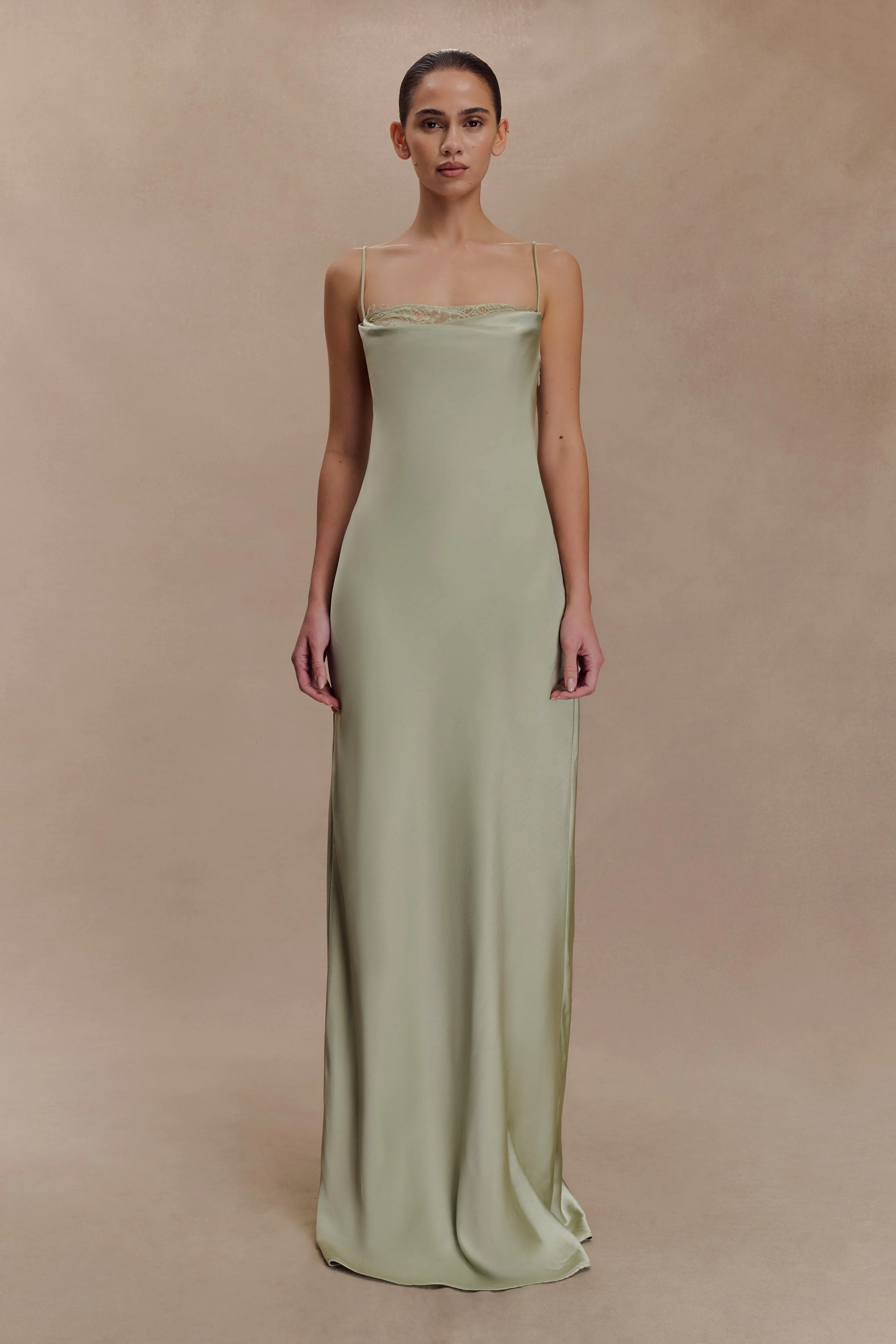 Isadora Lace & Satin Maxi Dress - Sage