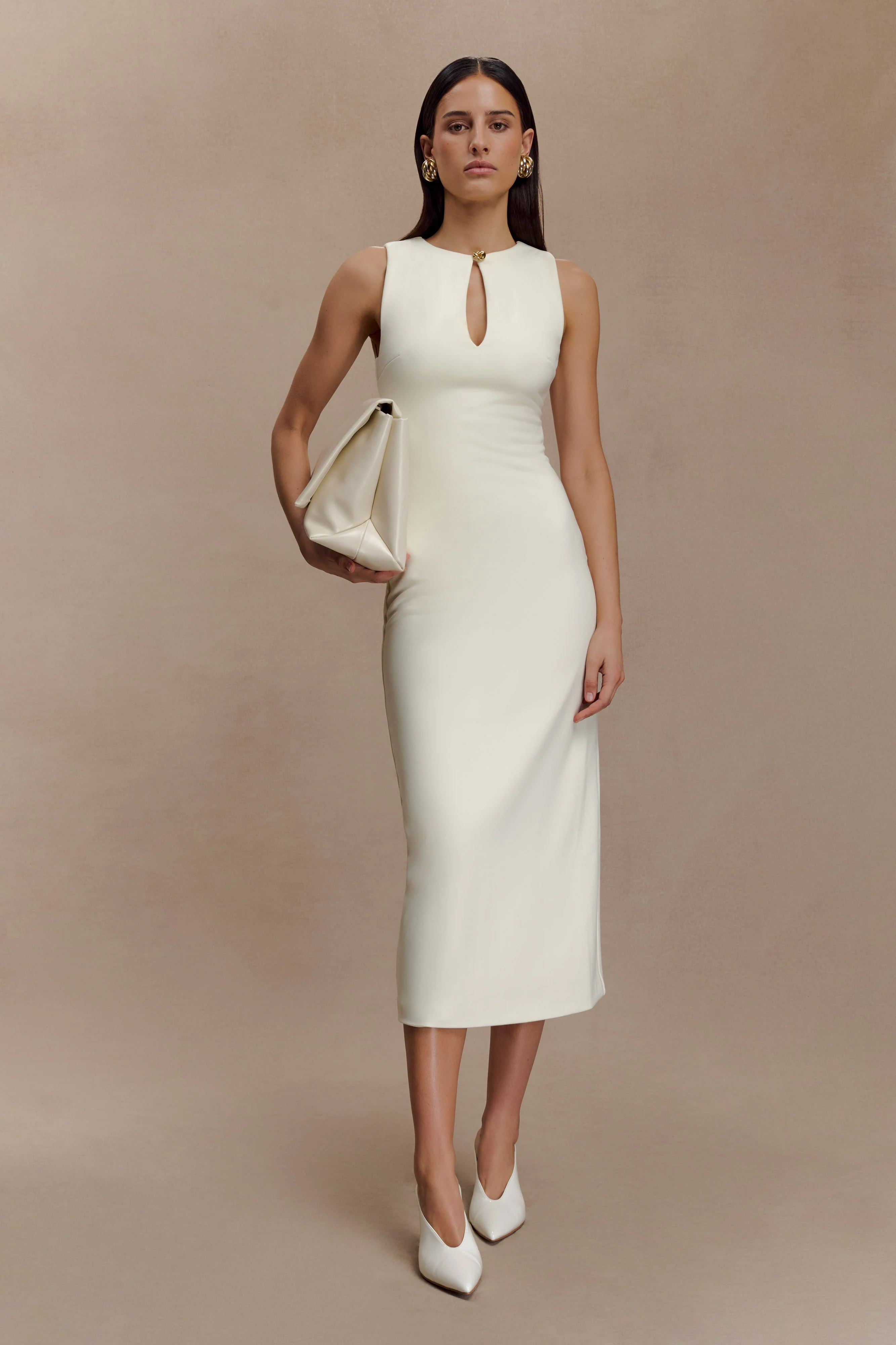 Norah Sleeveless Crepe Midi Dress - Ivory