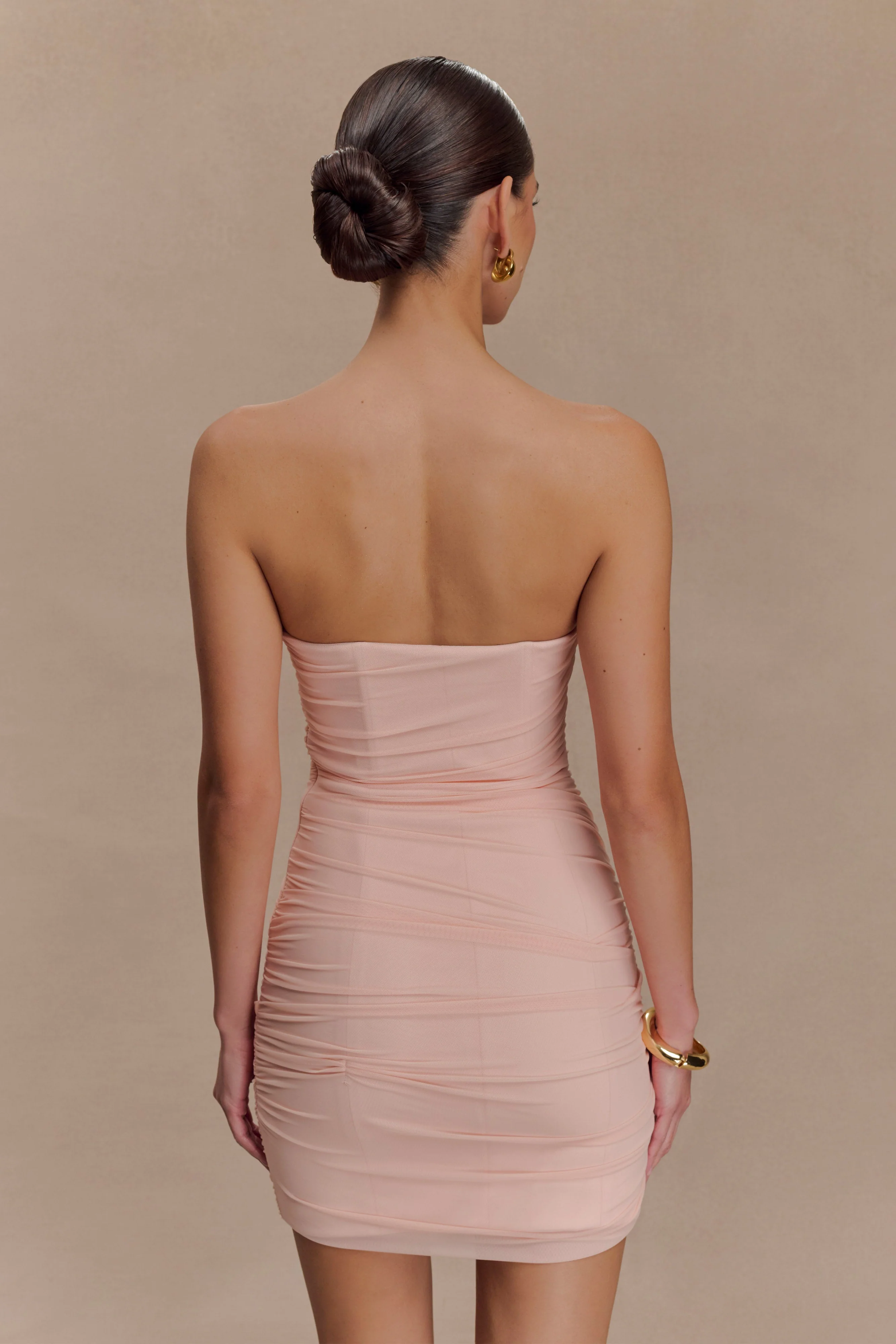 Jianna Strapless Mesh Mini Dress - Powder Pink