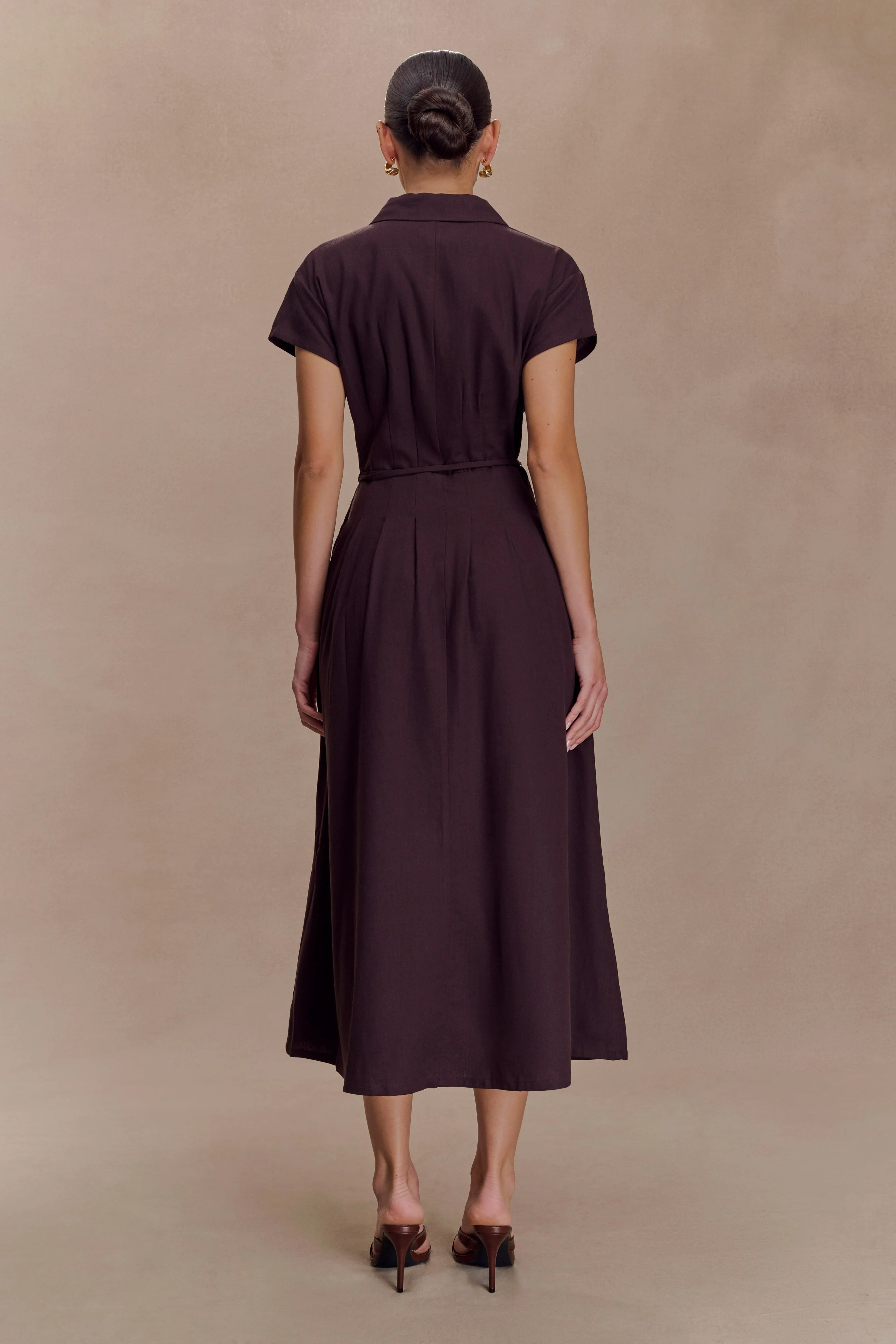 Aysha Buttoned Linen Midi Dress - Chocolate