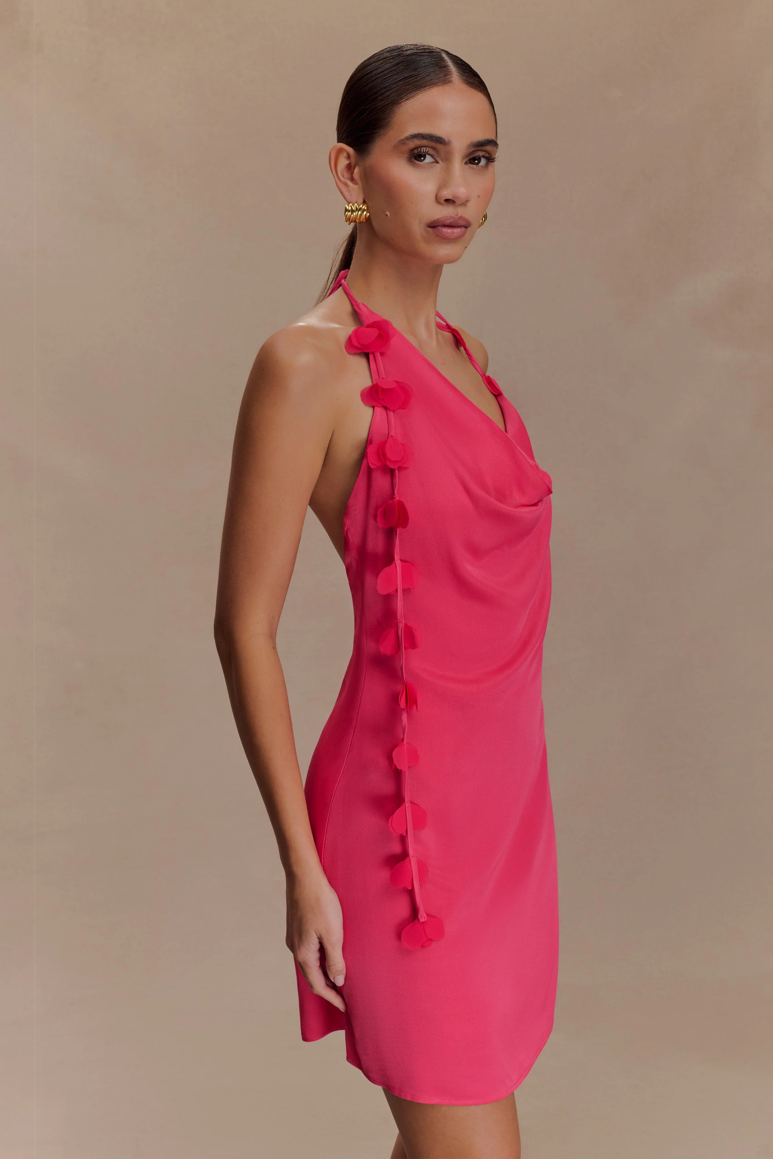 Gwenda Satin Floral Mini Dress - Dragonfruit