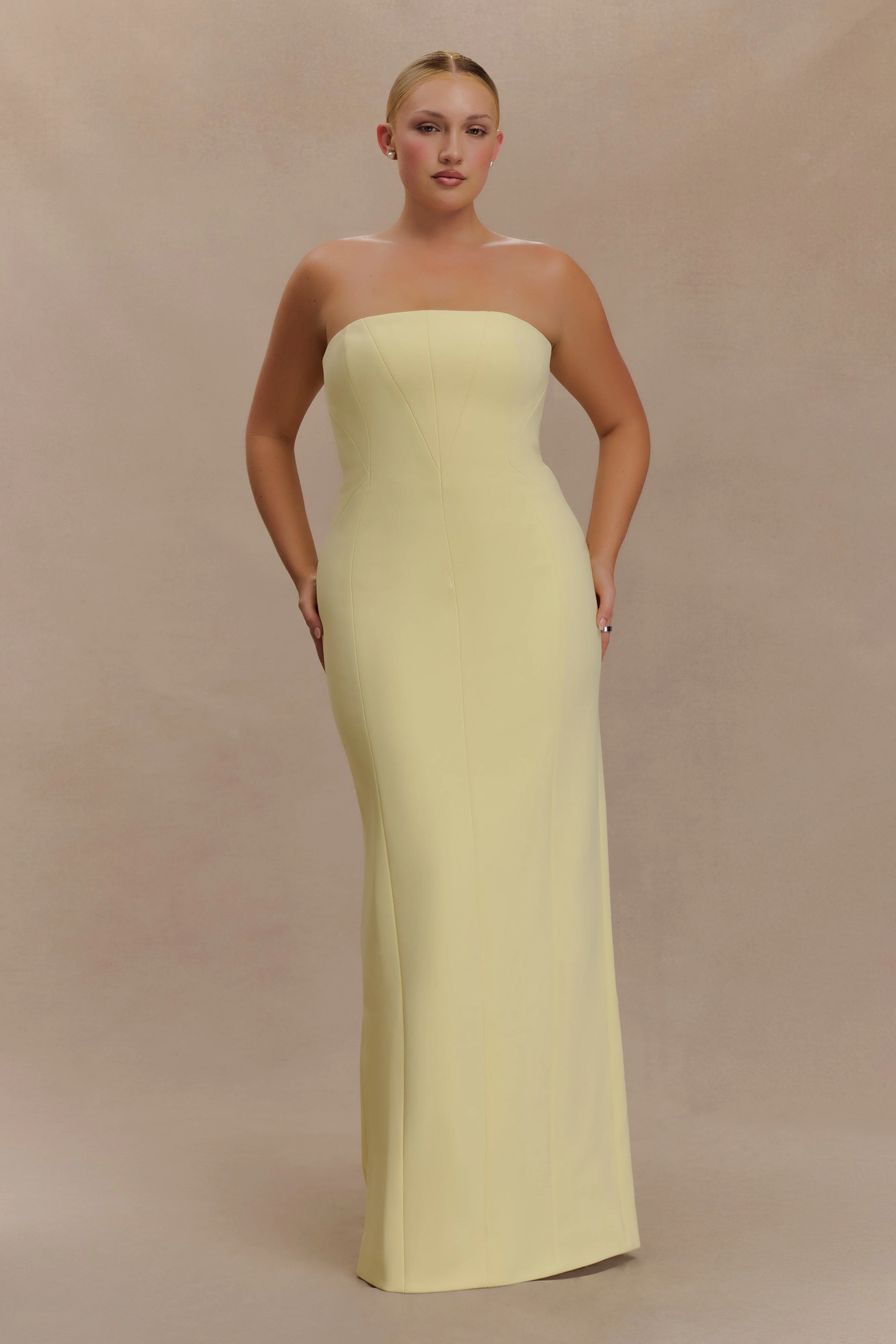 Kalila Strapless Crepe Maxi Dress - Lemon