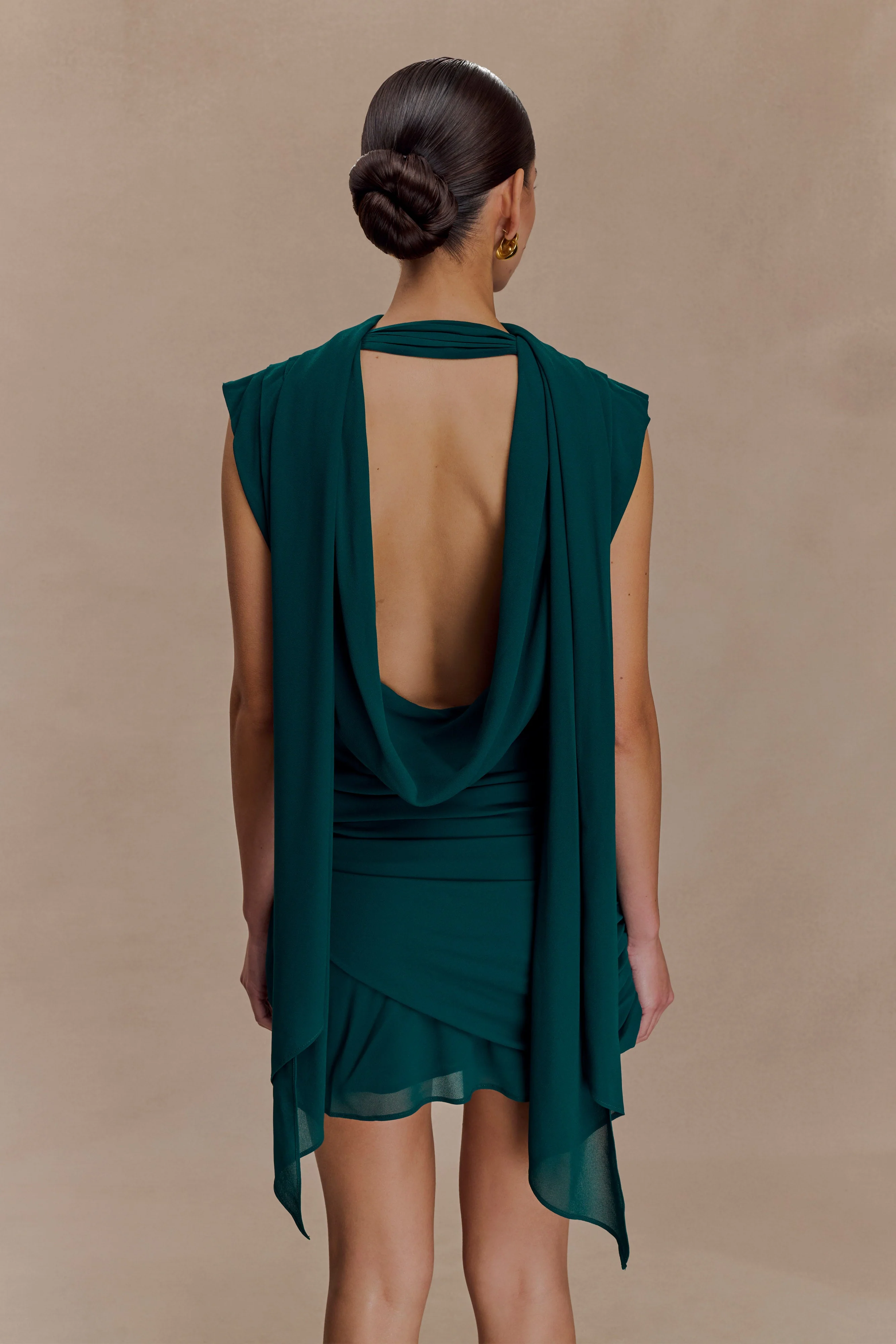 Giulia Chiffon Draped Mini Dress - Dark Emerald