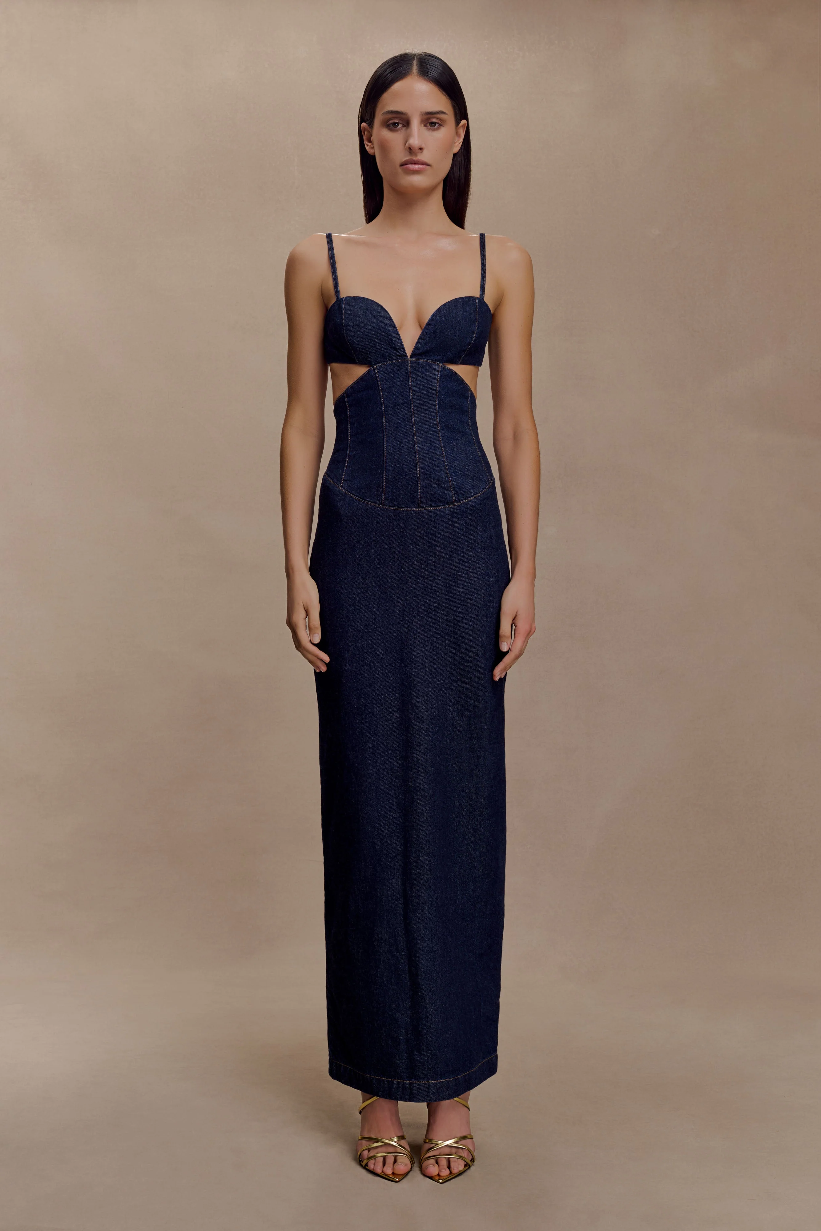 Amila Denim Cupped Maxi Dress - Indigo Blue