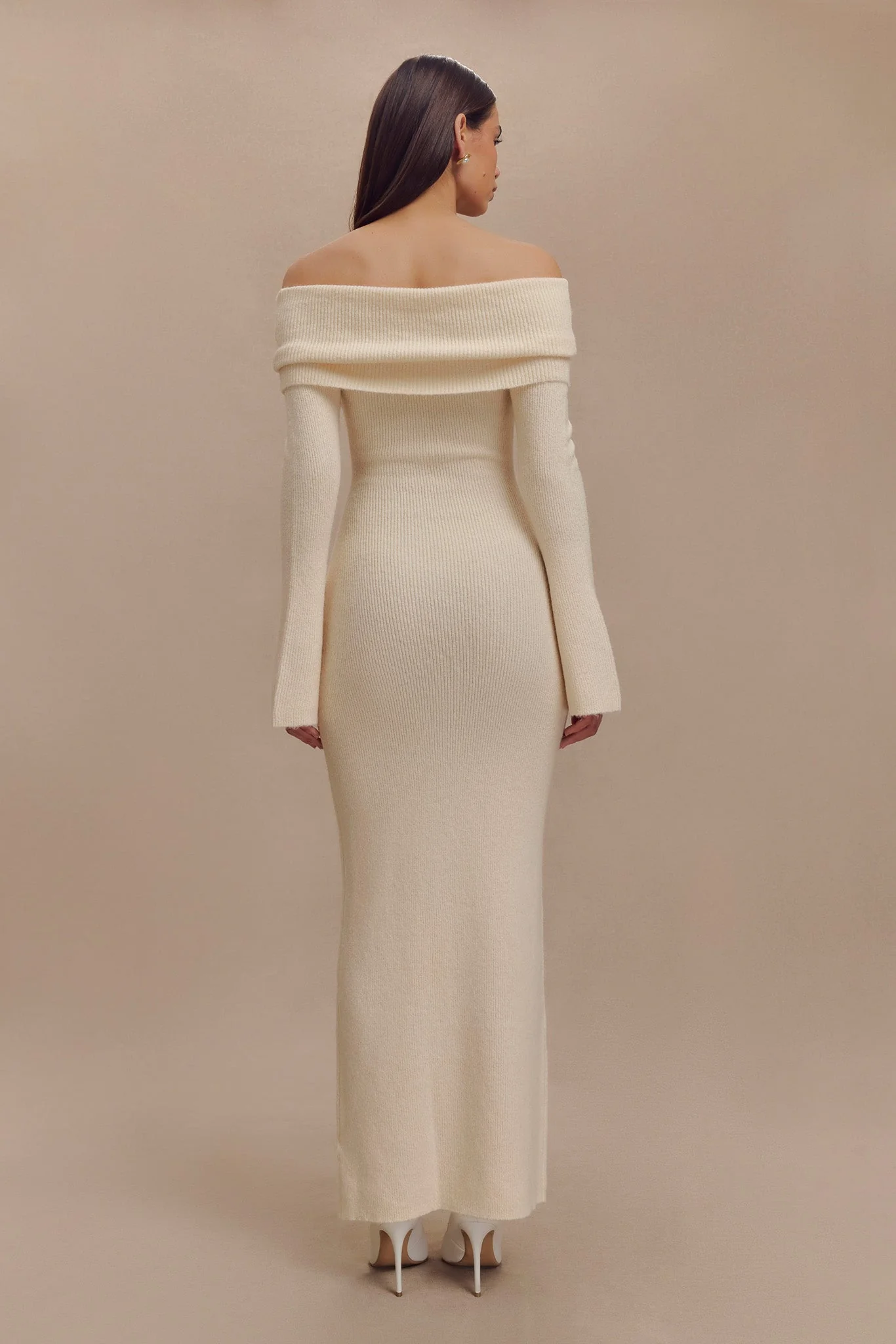 Katherine Off Shoulder Knit Maxi Dress - Ivory
