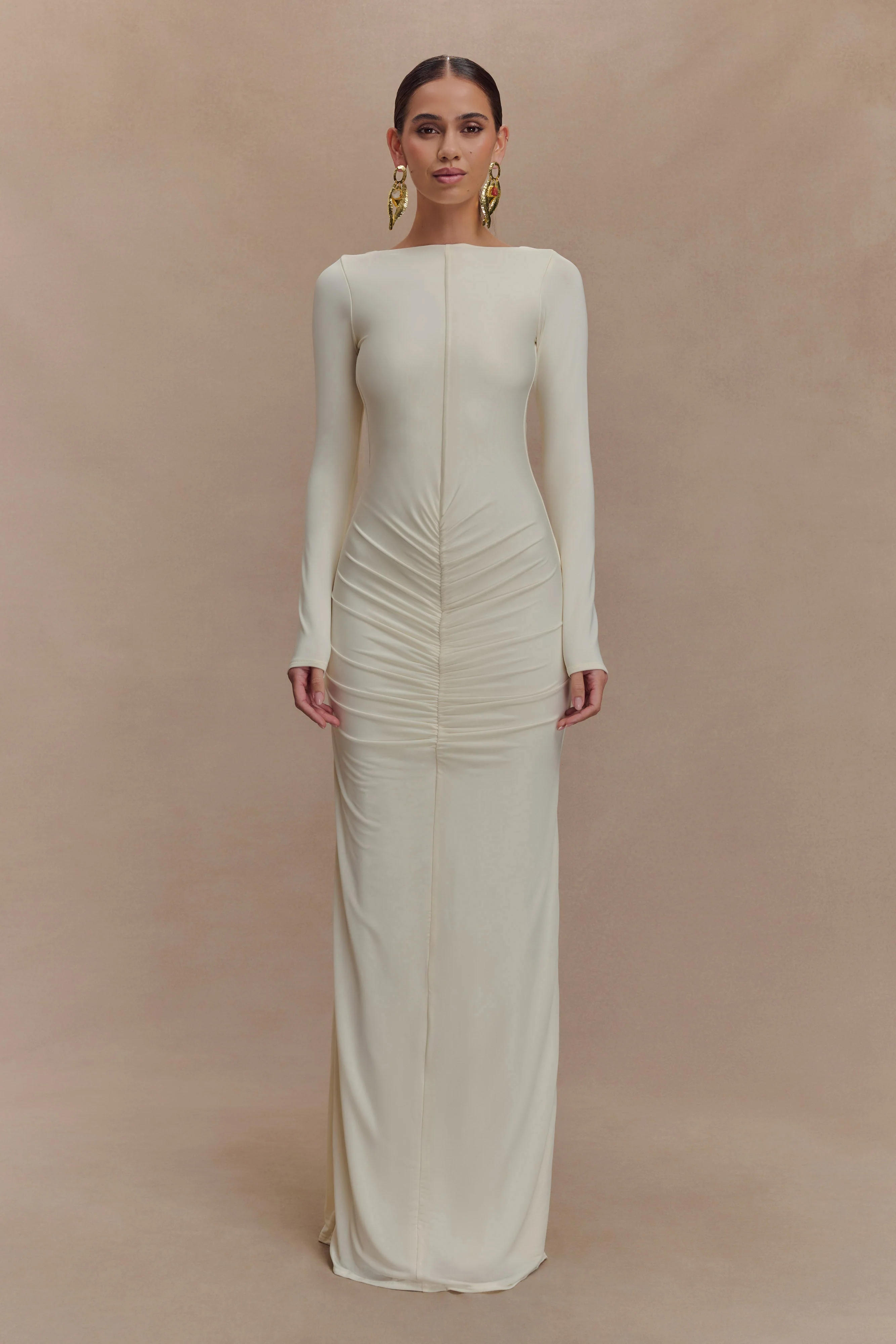 Louisa Long Sleeve Slinky Maxi Dress - Ivory