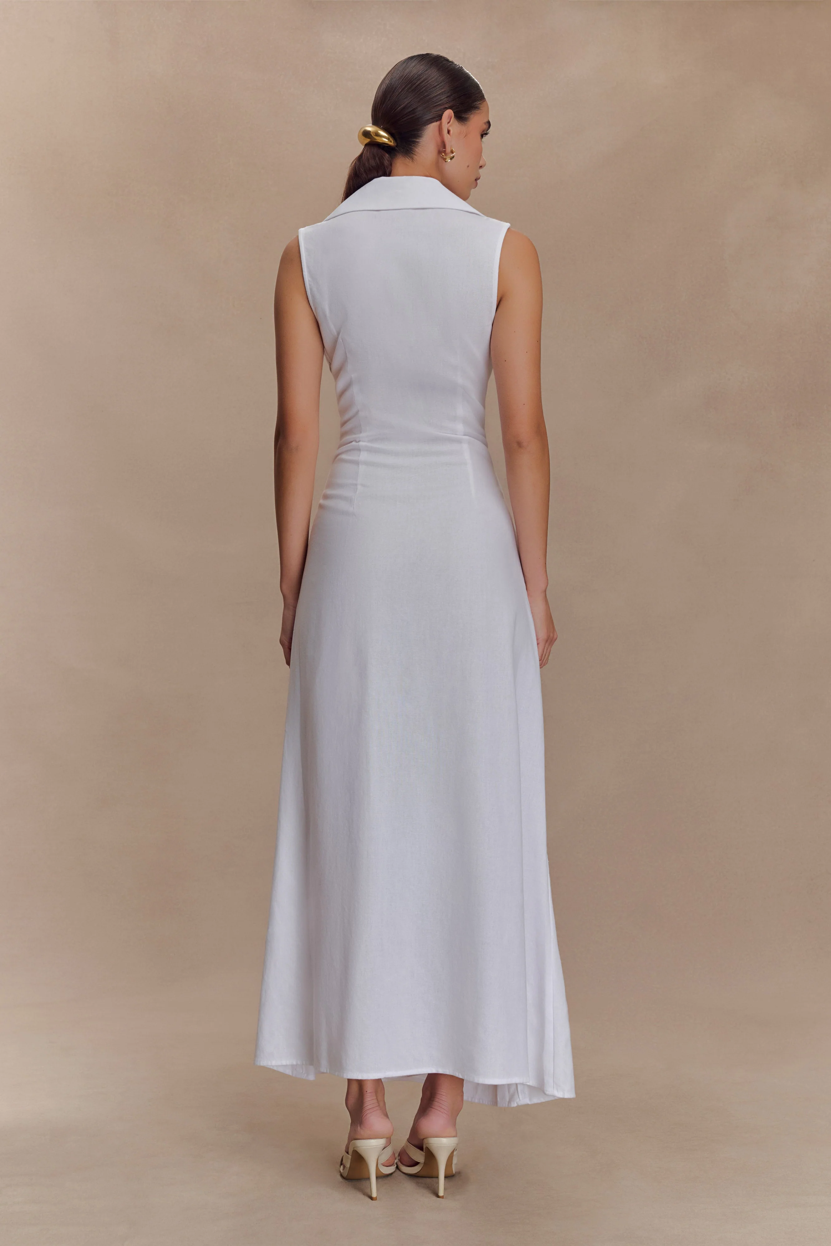 Dante Ruched Linen Midi Dress - White