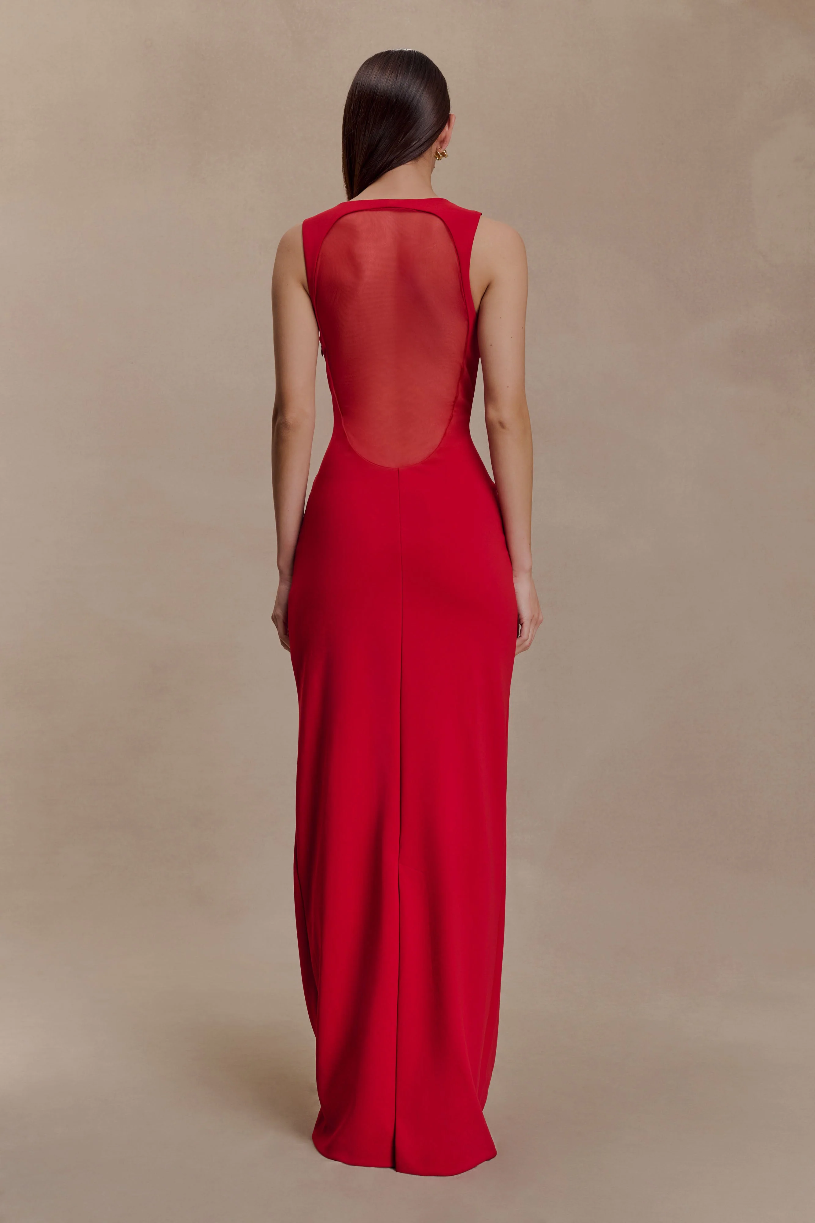 Marlon Crepe And Mesh Maxi Dress - Cherry Red
