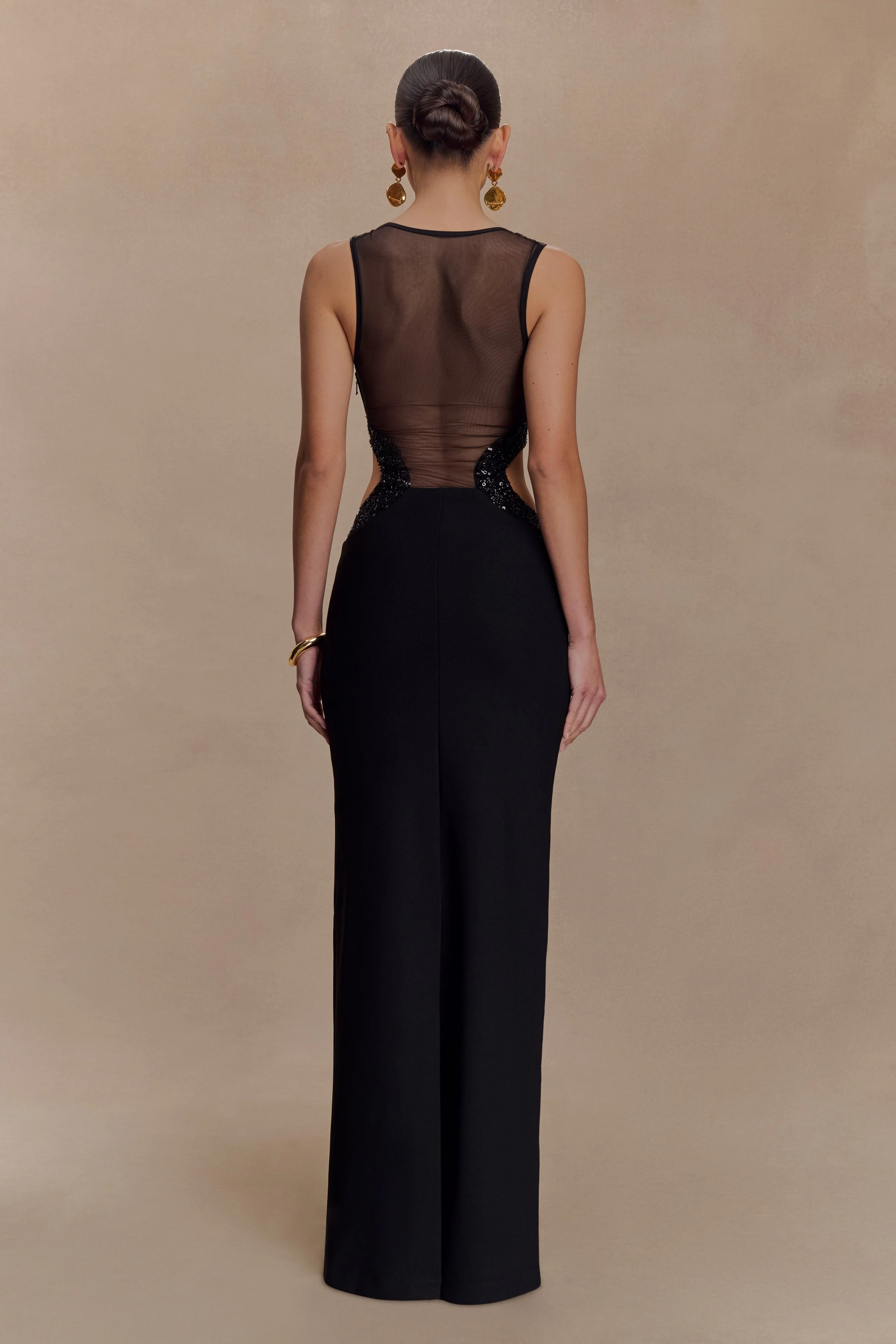 Angelique Beaded Crepe Maxi Dress - Black