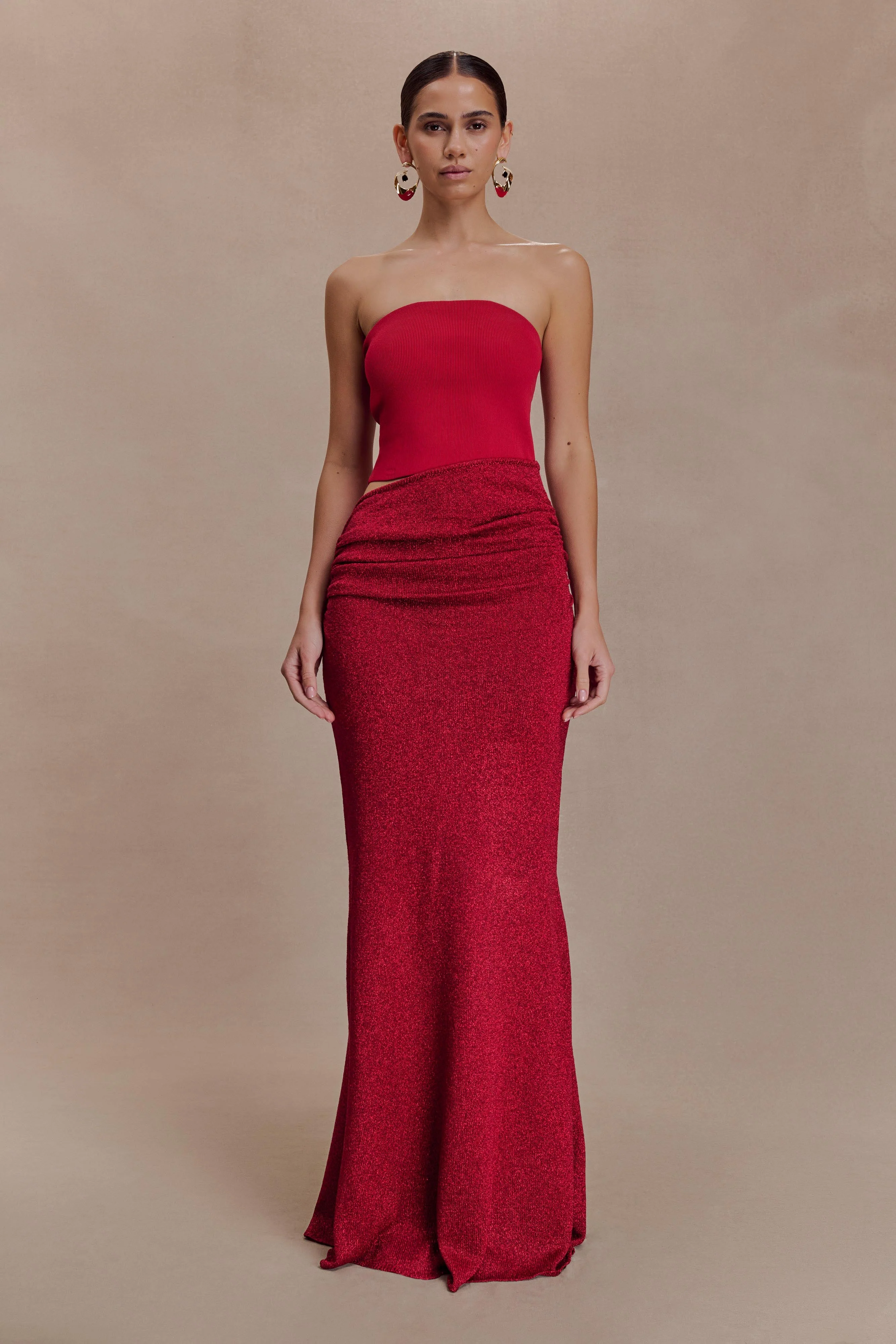 Jasiel Strapless Knit Maxi Dress - Red