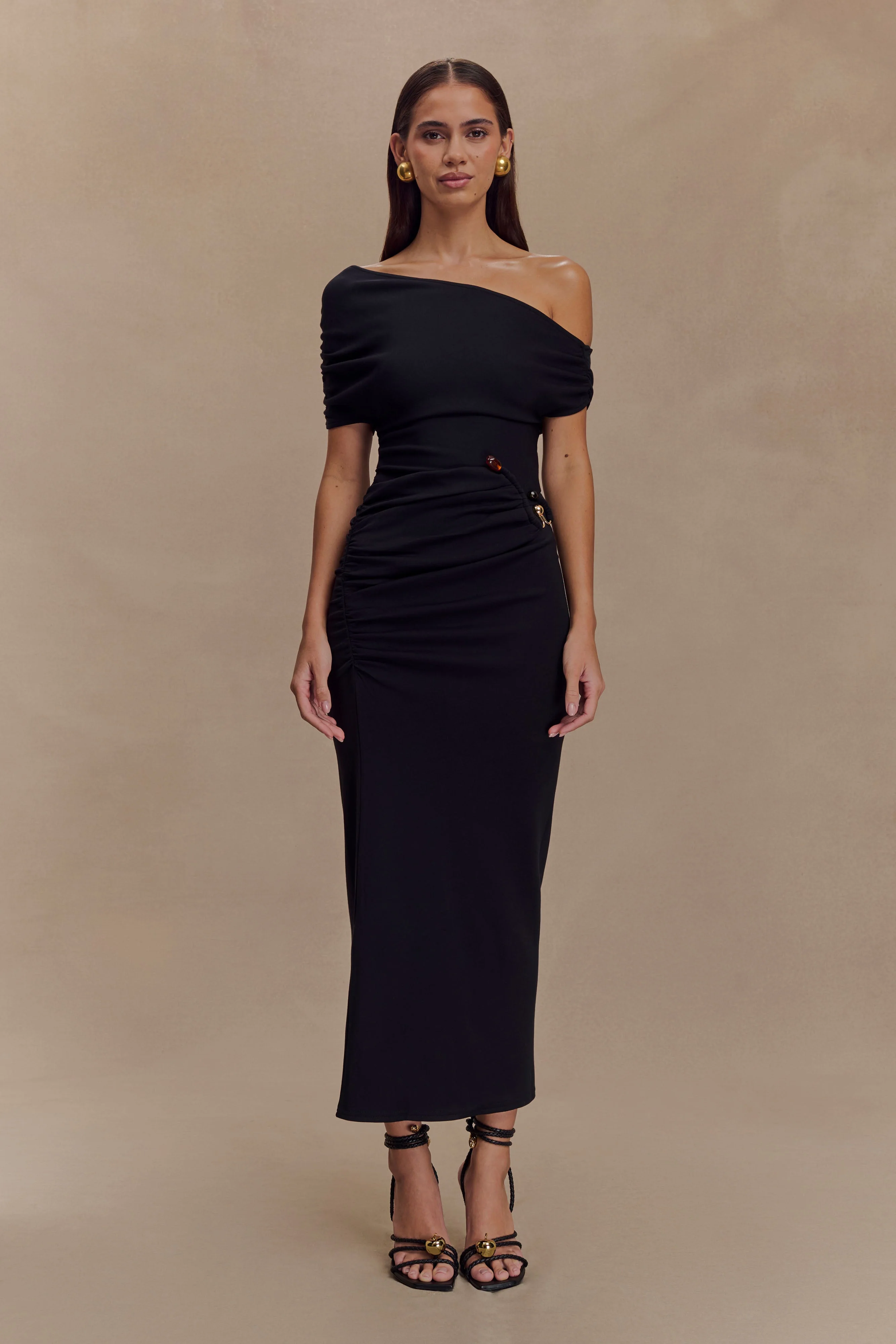 Kendra Scuba Jersey Midi Dress With Hardware - Black