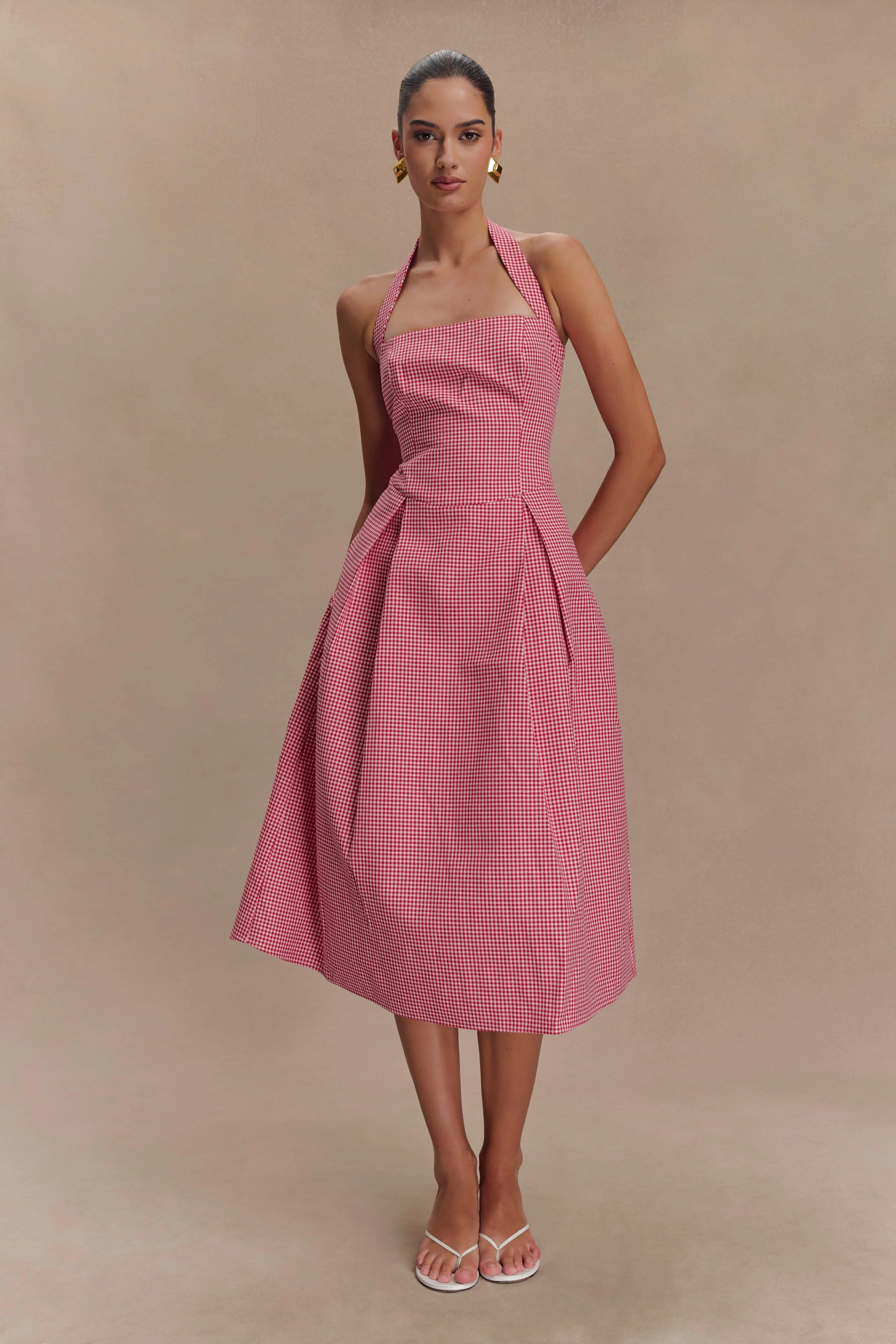 Juana Halter Midi Dress - Red Gingham