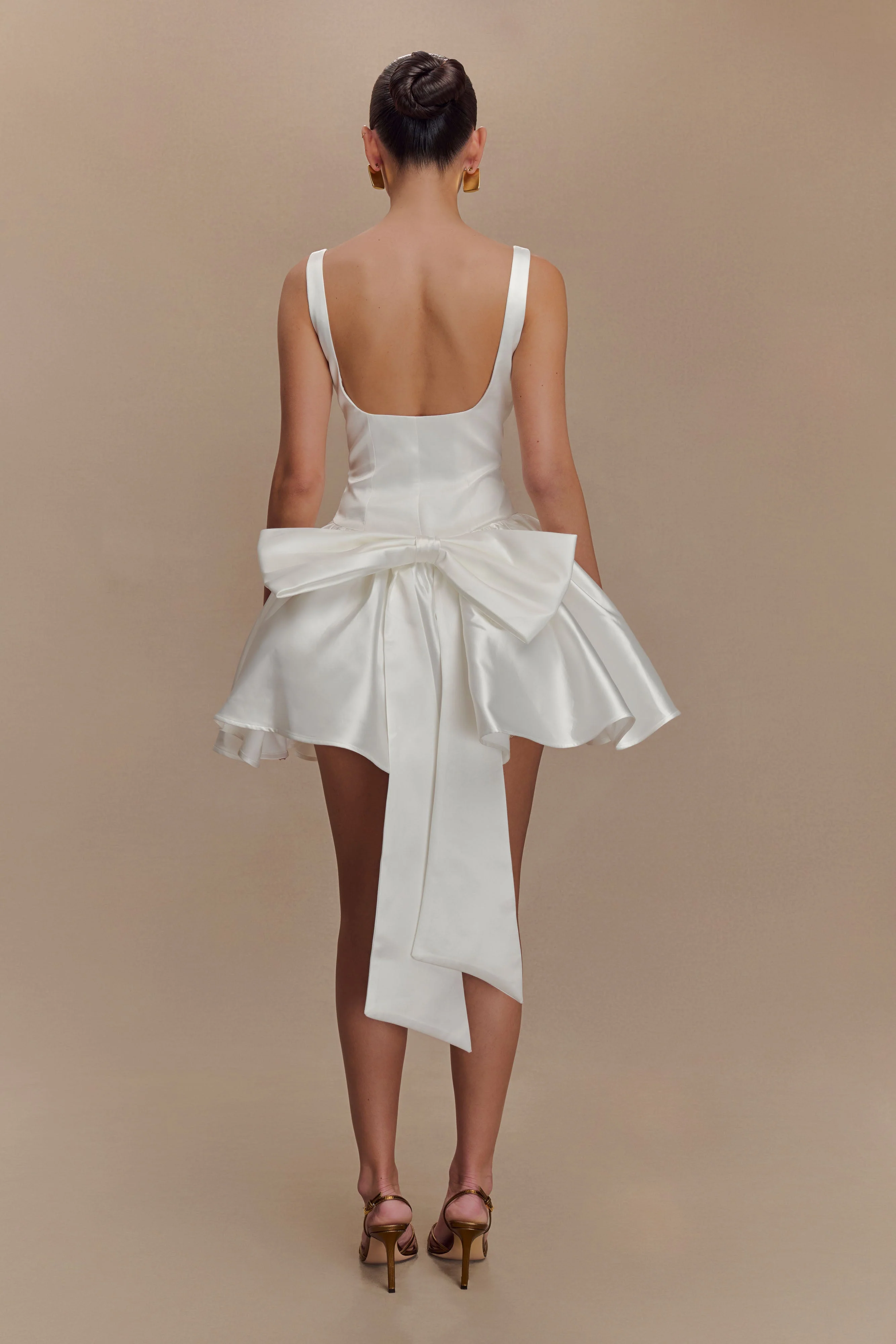 Felicia Satin Mini Dress With Bow - White