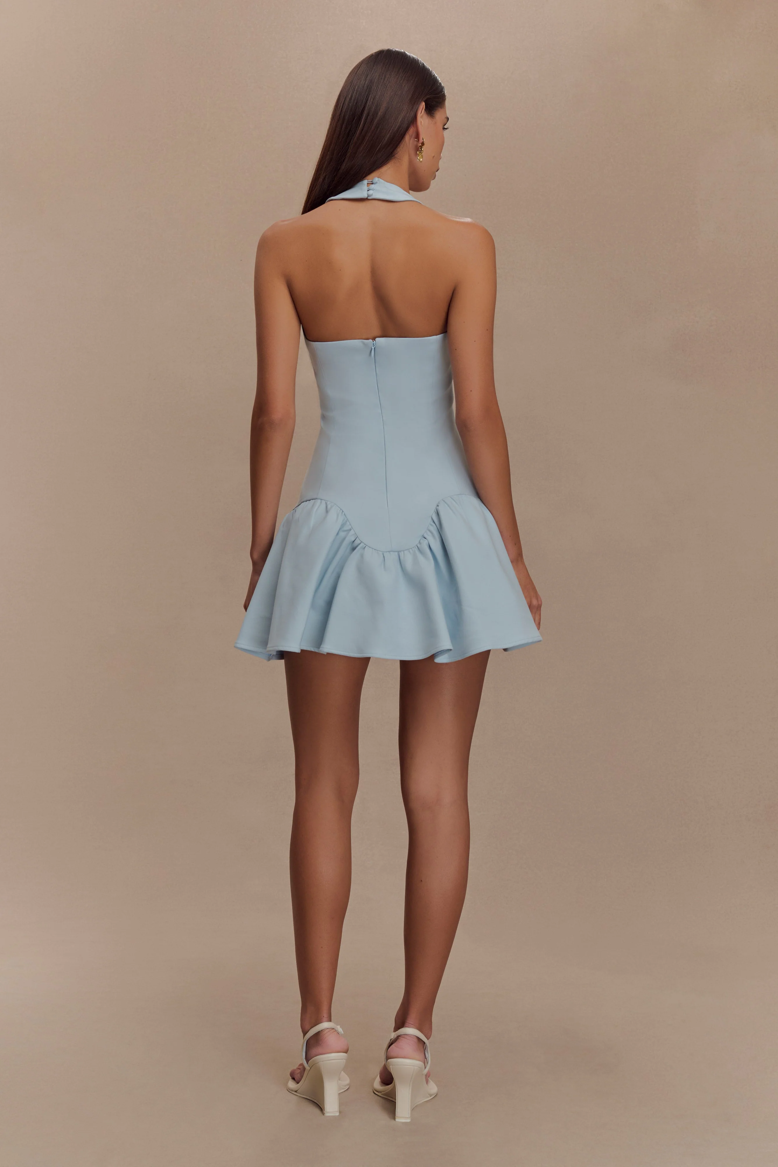 Calipso Halter Mini Dress - Cornflower Blue