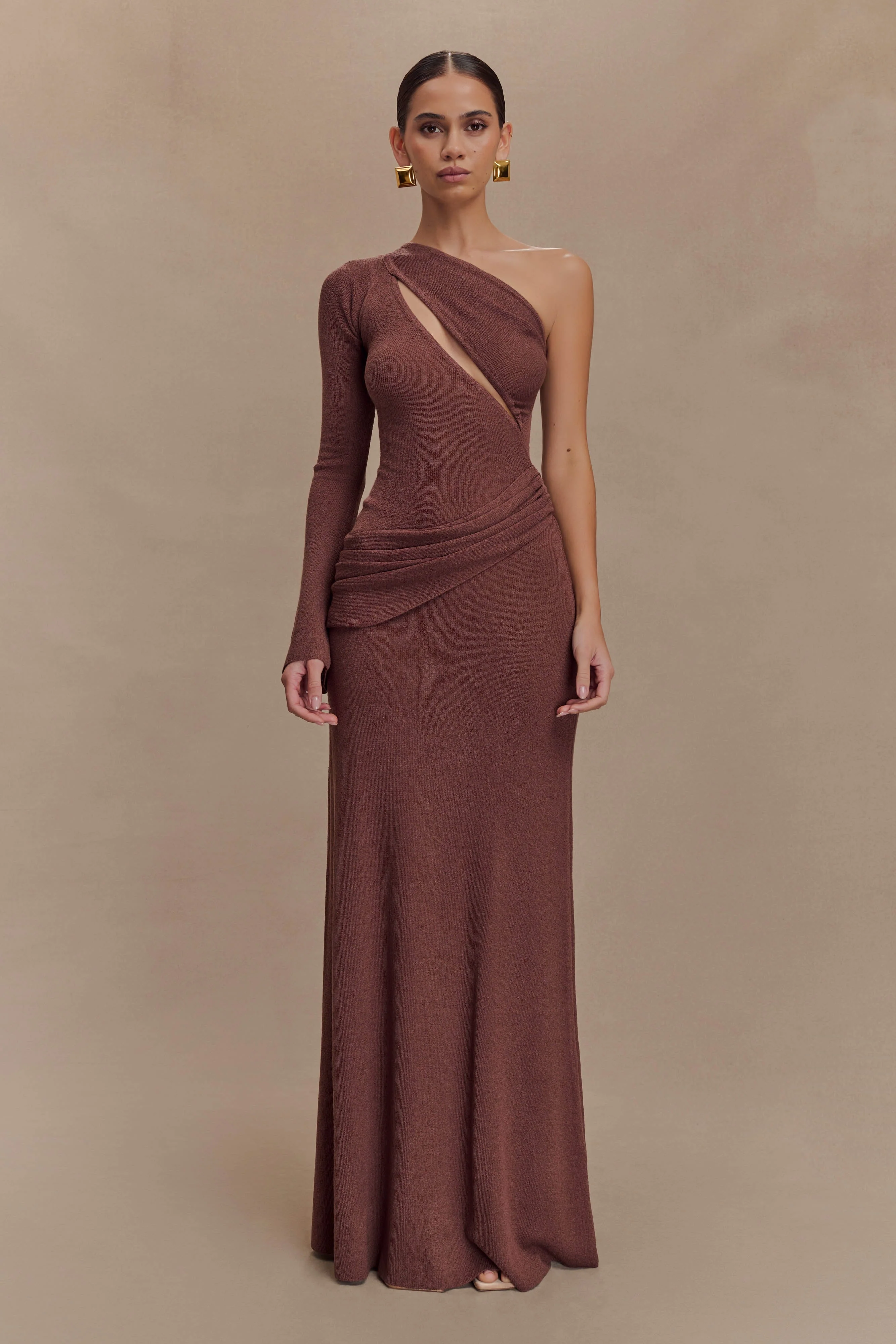 Alexius One Shoulder Knit Maxi Dress - Nutmeg