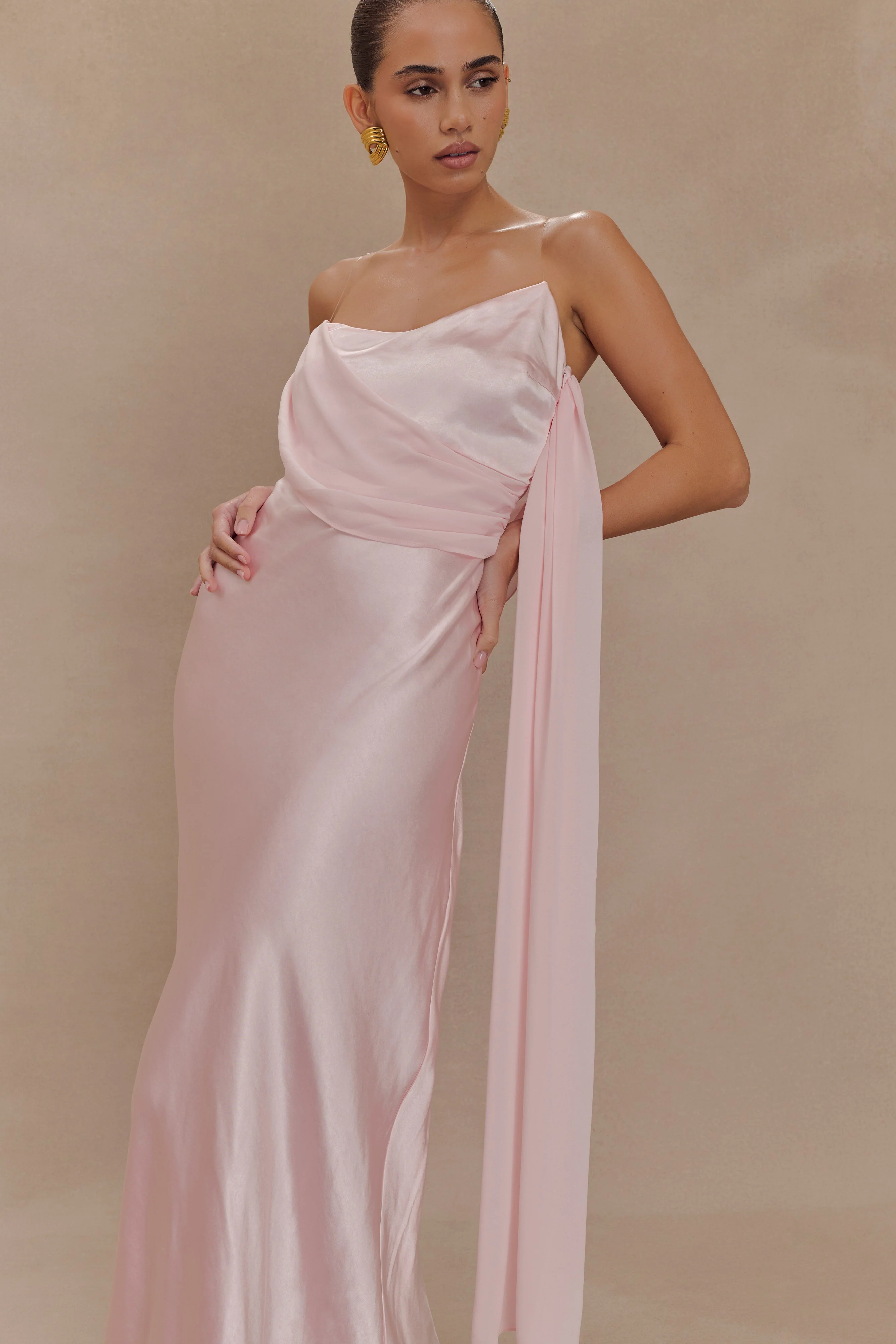 Carah Satin And Chiffon Maxi Dress - Pale Pink