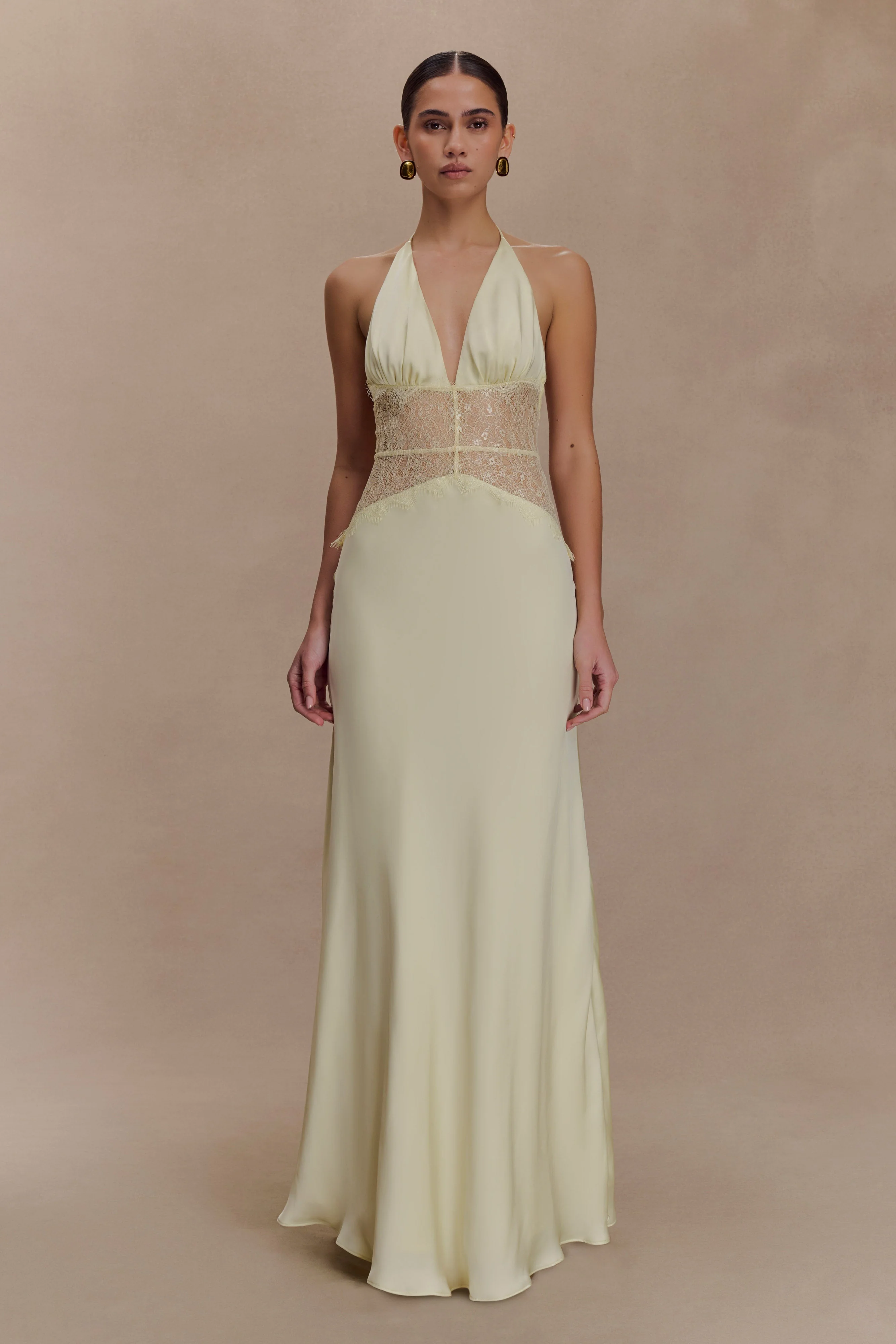 Dinah Lace And Satin Maxi Dress - Lemon