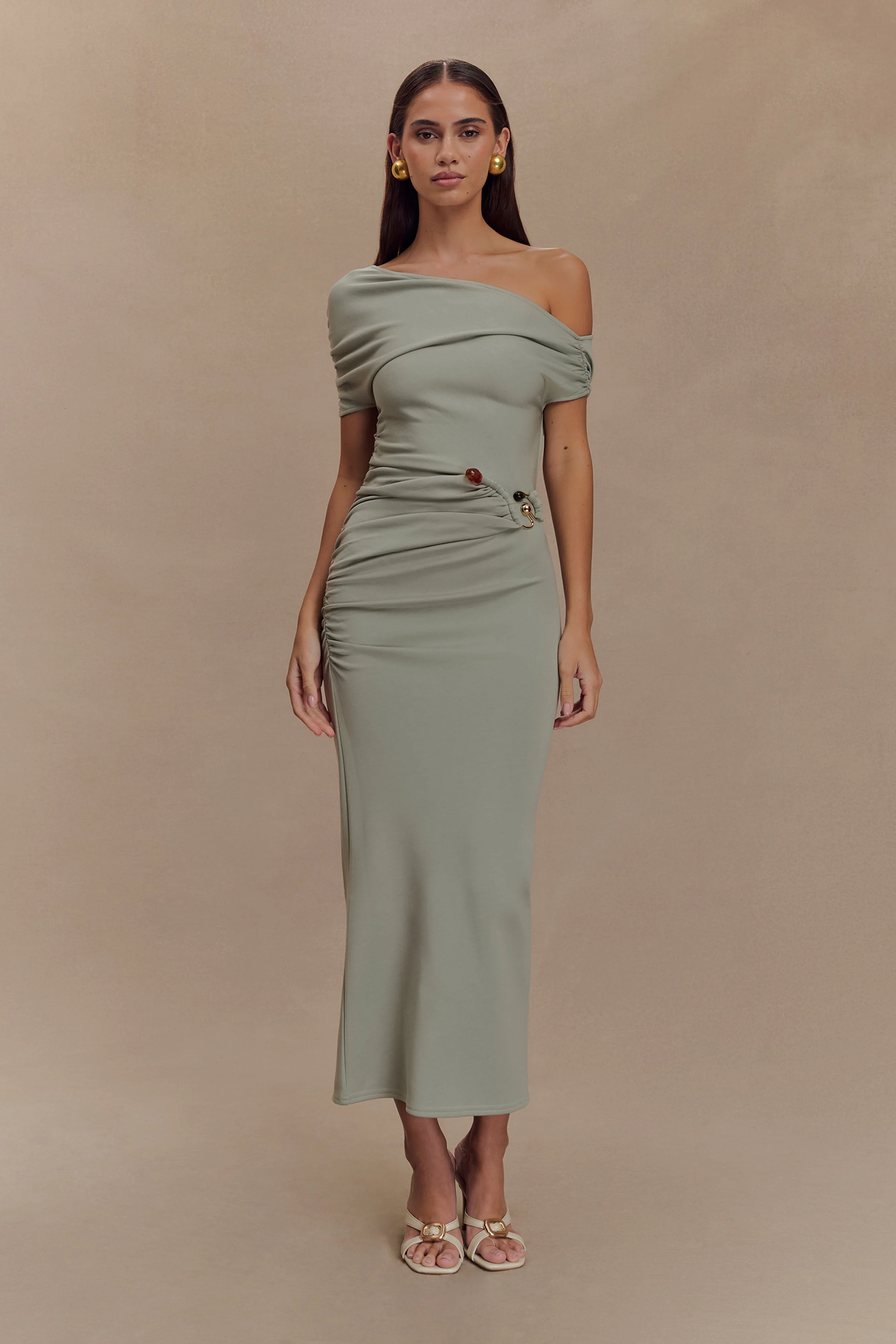 Kendra Scuba Jersey Midi Dress With Hardware - Sage