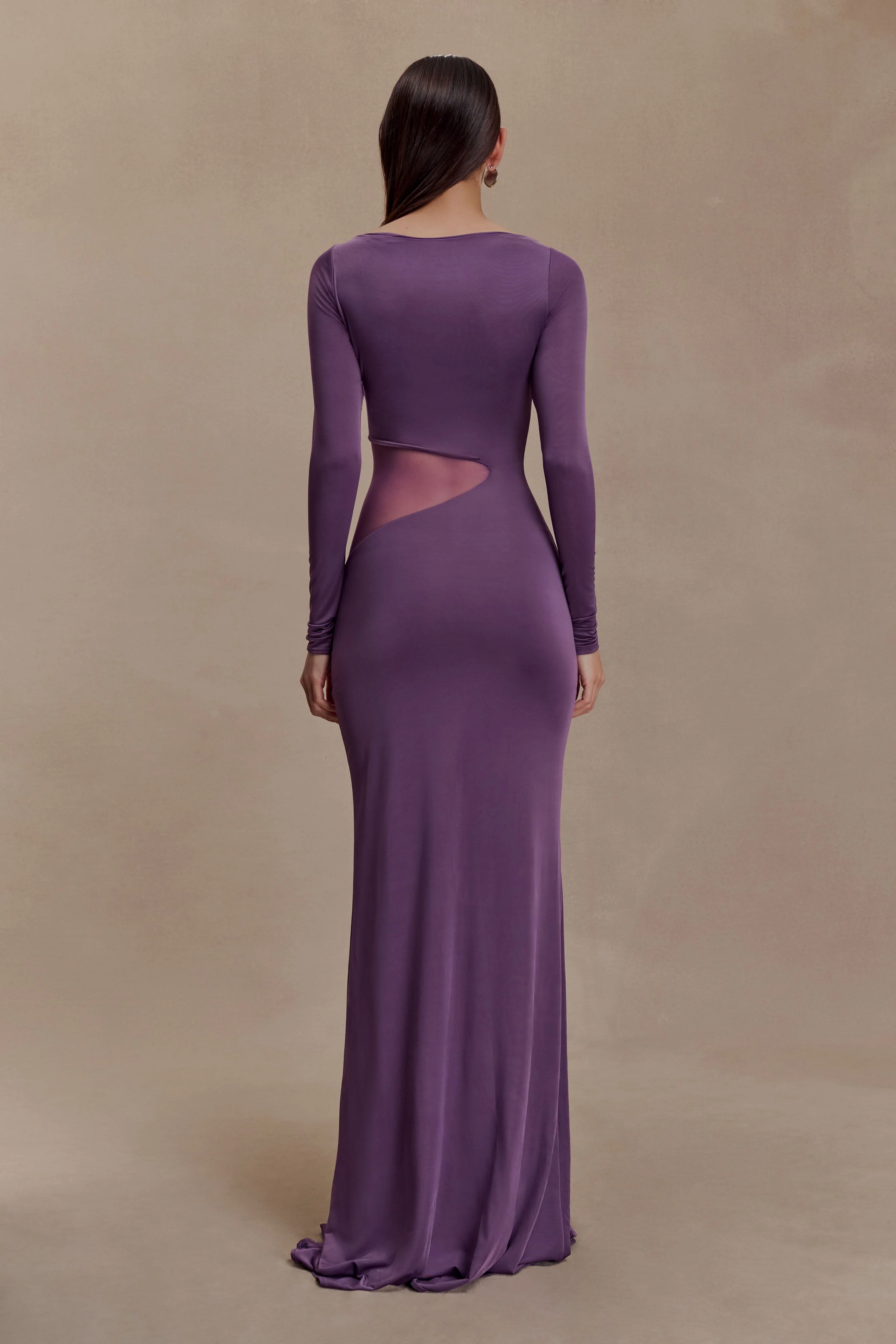 Megan Slinky And Mesh Maxi Dress - Purple
