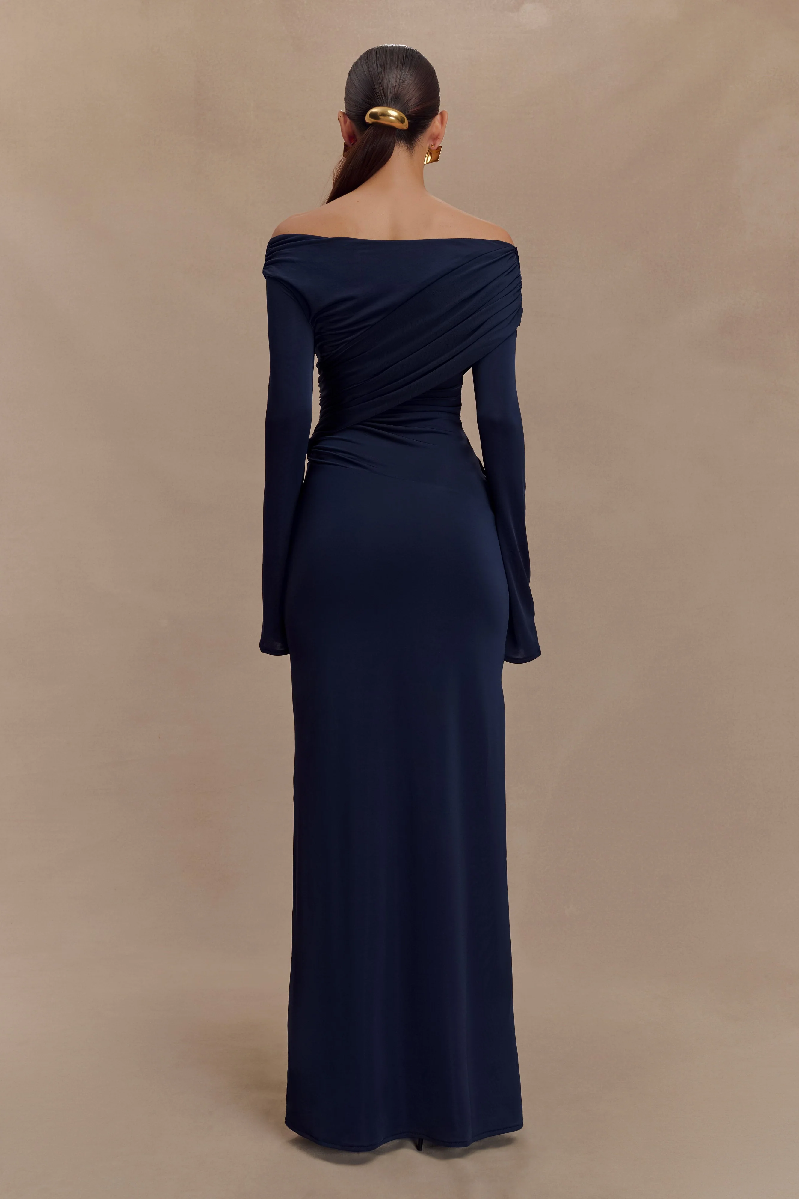Therese Off Shoulder Ruched Maxi Dress - Navy