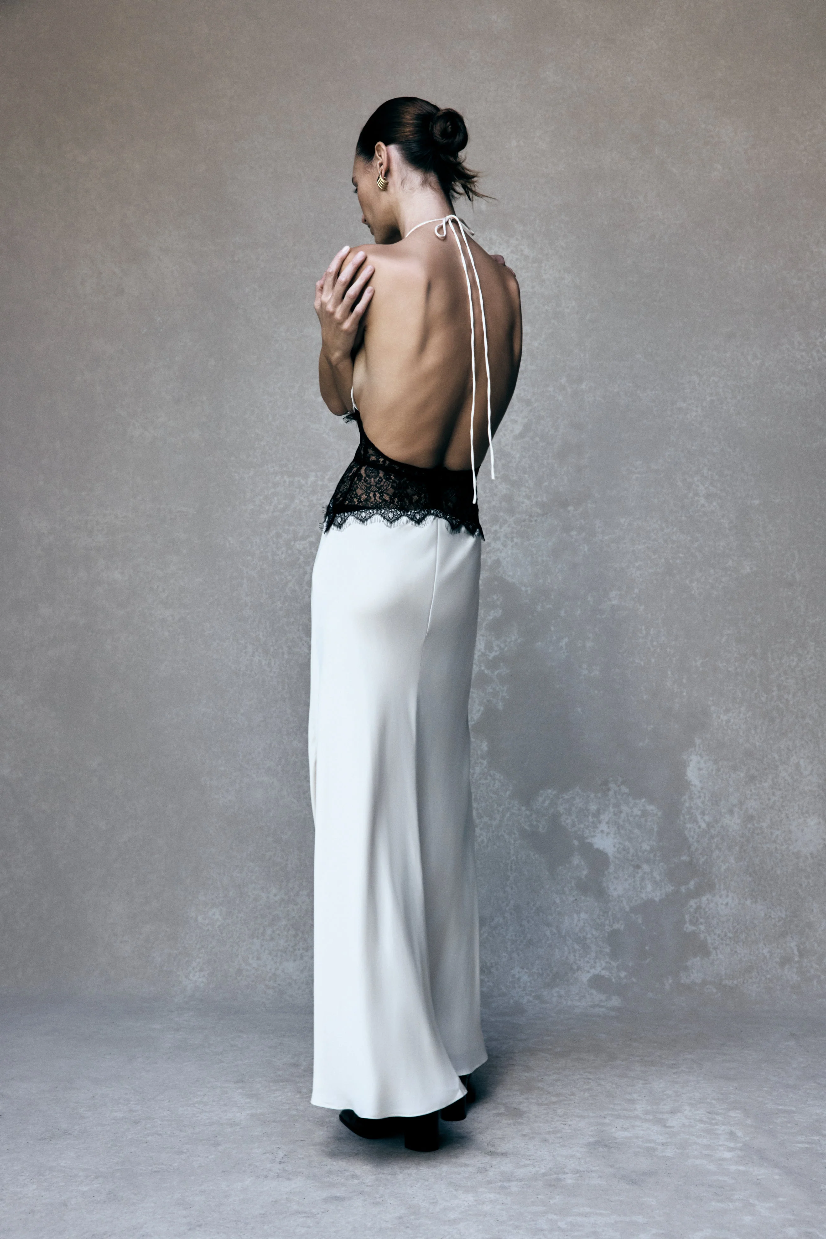 Dinah Lace And Satin Maxi Dress - Black/Ivory