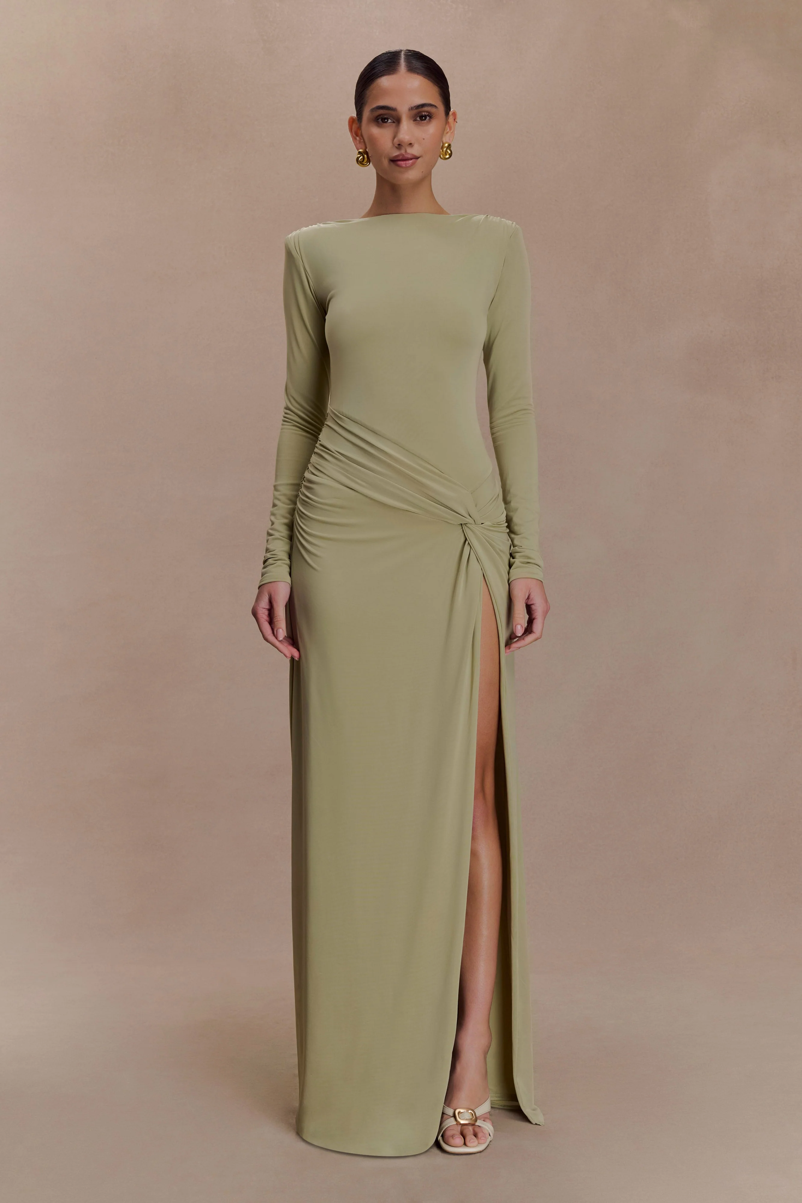 Deanna Long Sleeve Gathered Maxi Dress - Sage