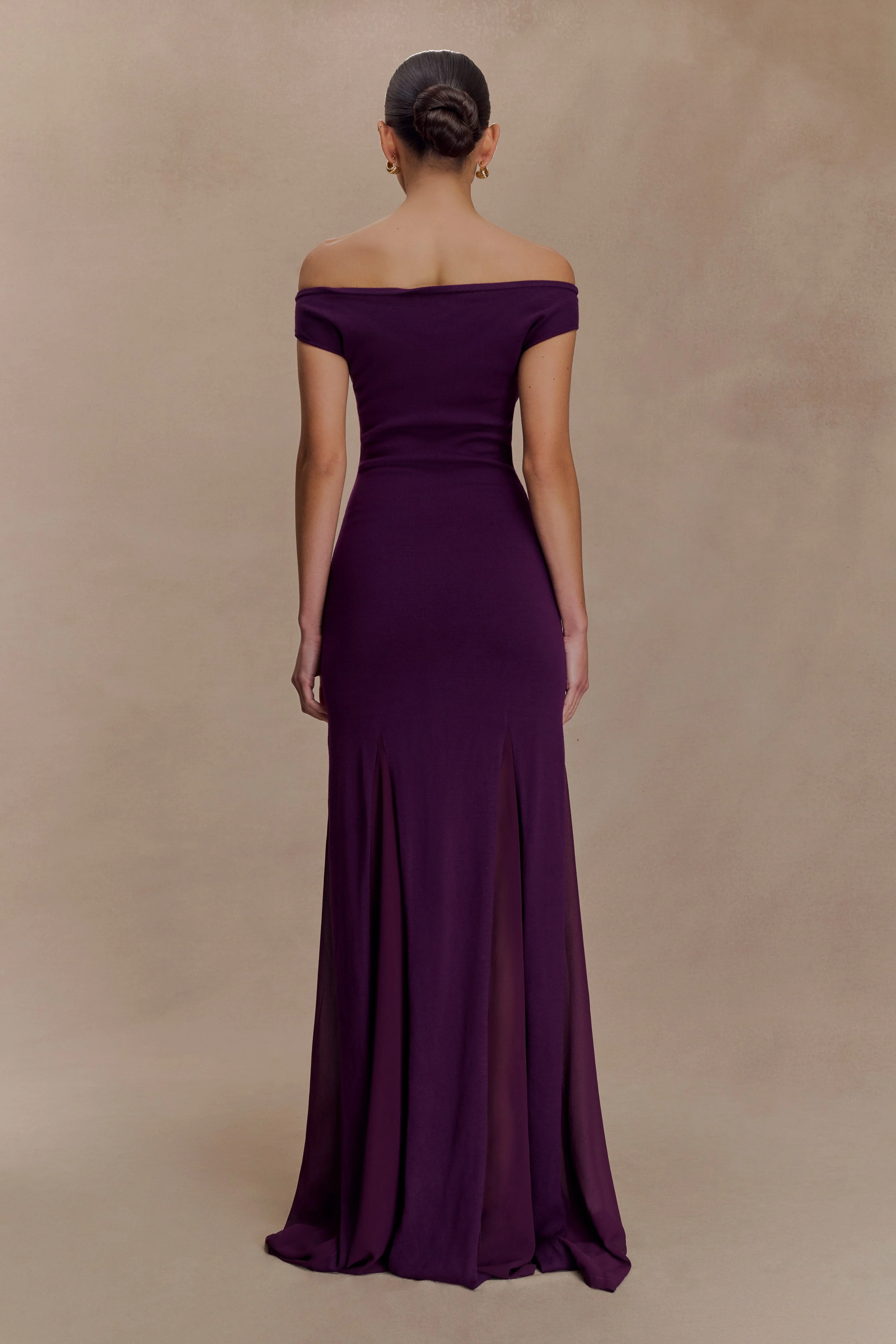 Nesta Embroidery Off Shoulder Knit Dress - Plum