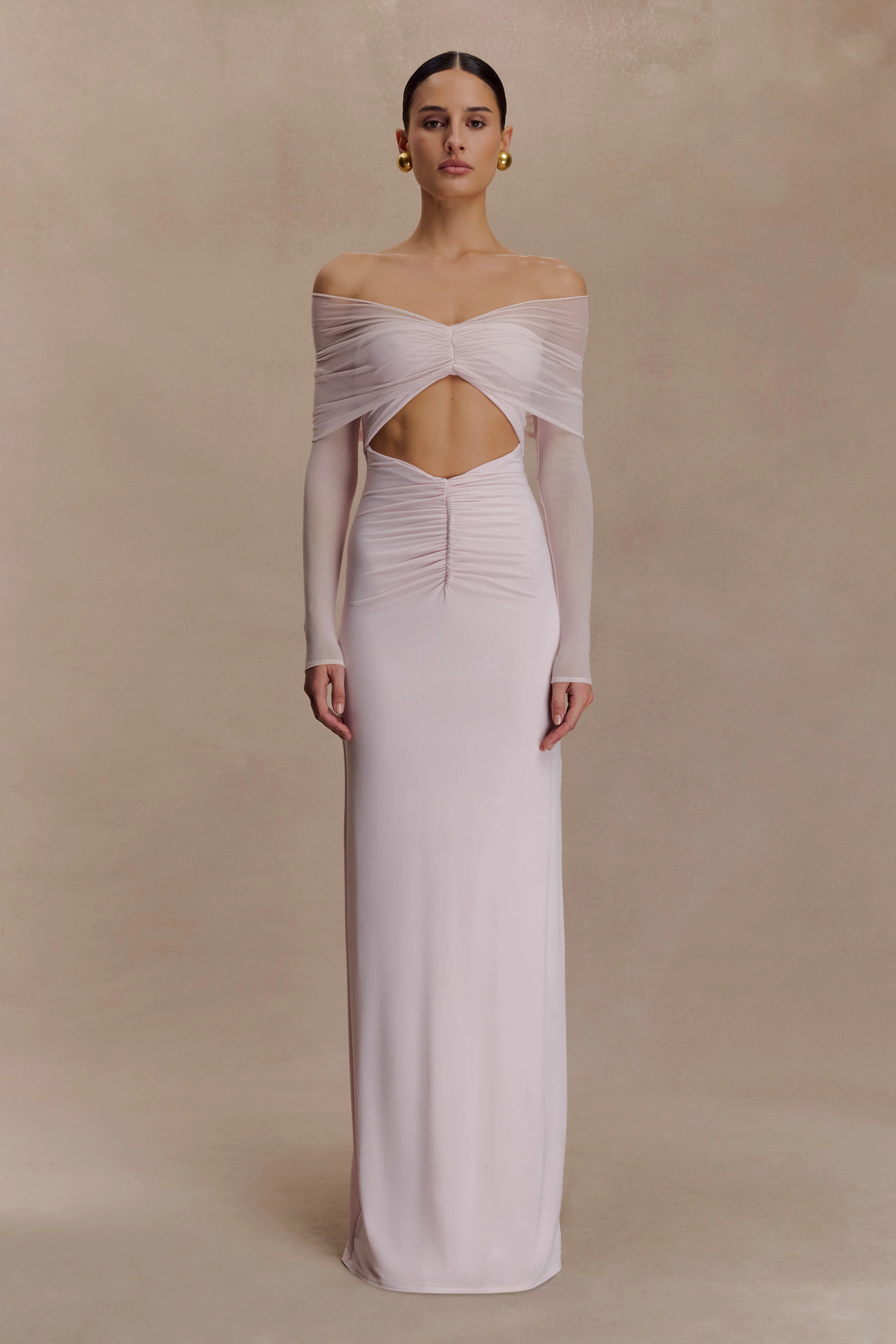 Rafaella Slinky And Mesh Maxi Dress - Pale Pink