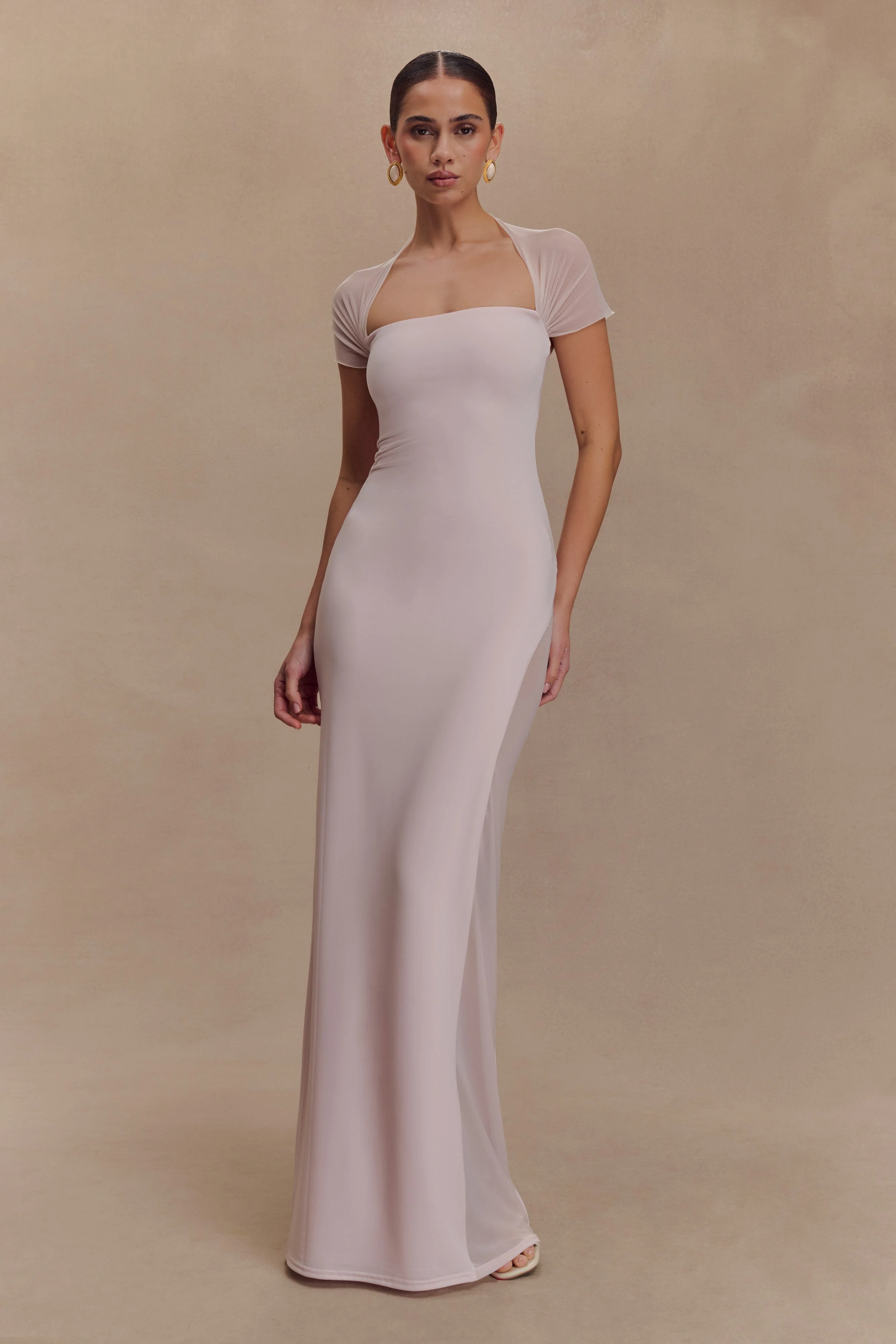 Wyatt Slinky And Mesh Maxi Dress - Pale Pink