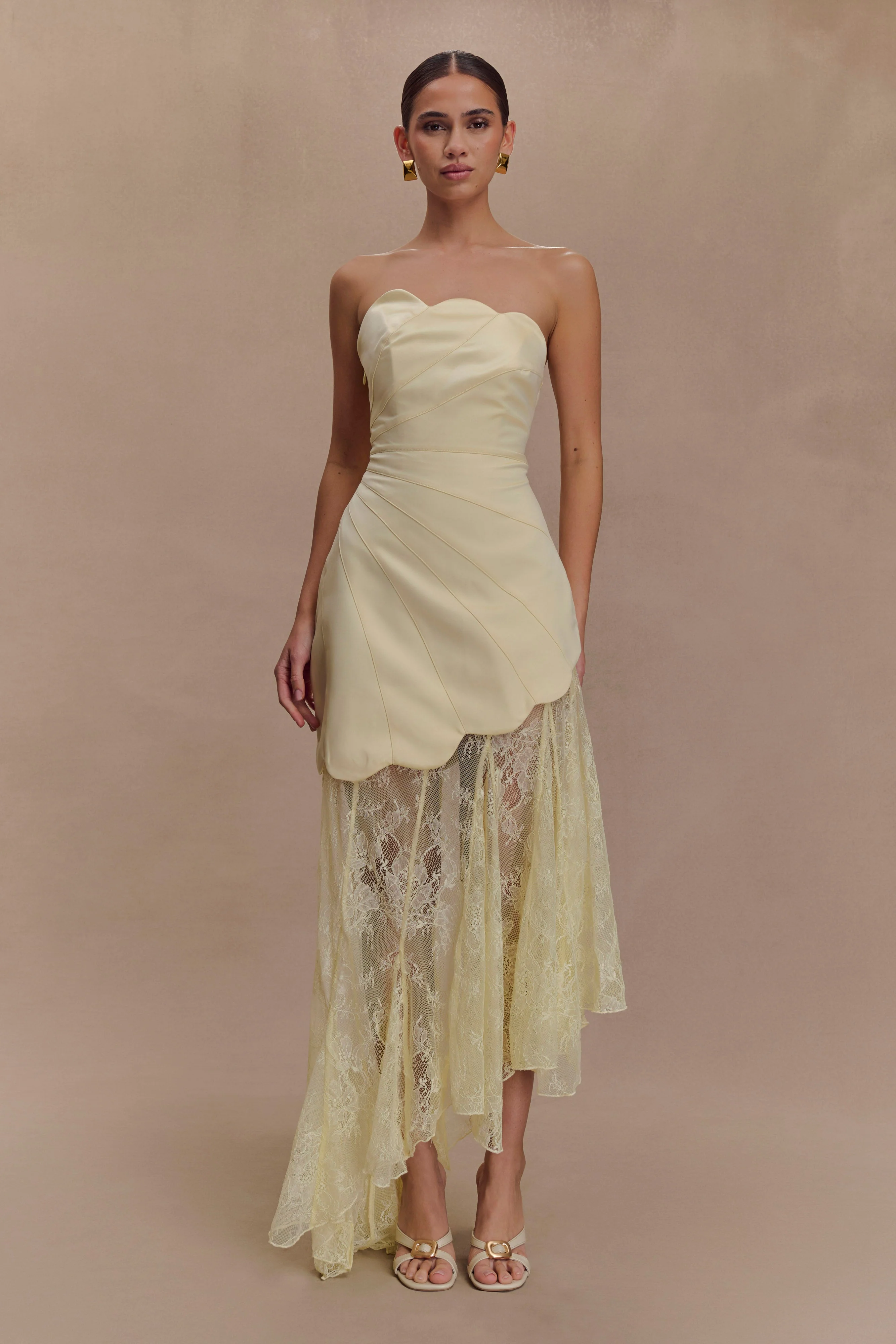 Aleena Satin And Lace Maxi Dress - Lemon