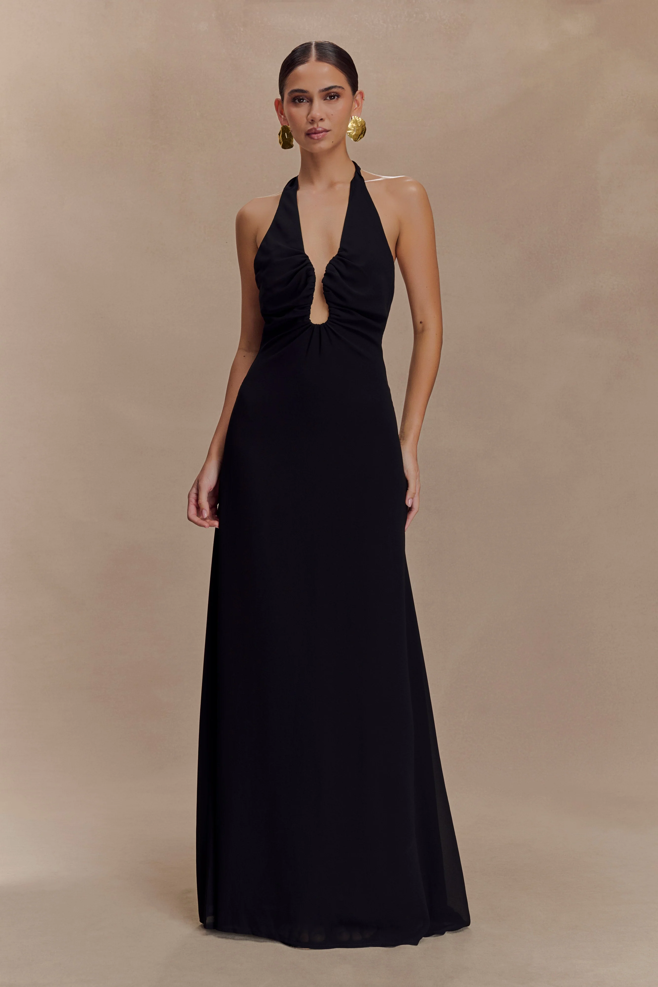 Malakhai Chiffon Halter Maxi Dress - Black