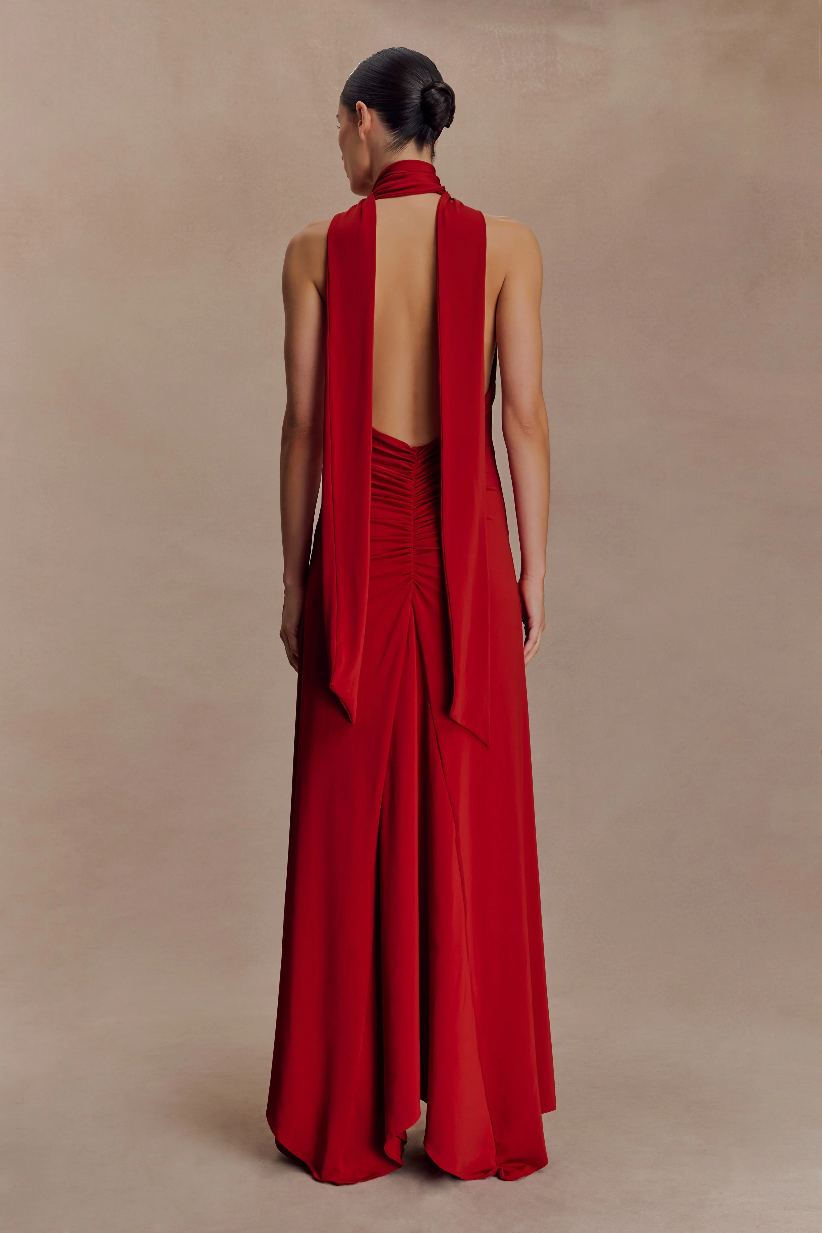 Juliet Slinky Maxi Dress With Scarf - Ruby