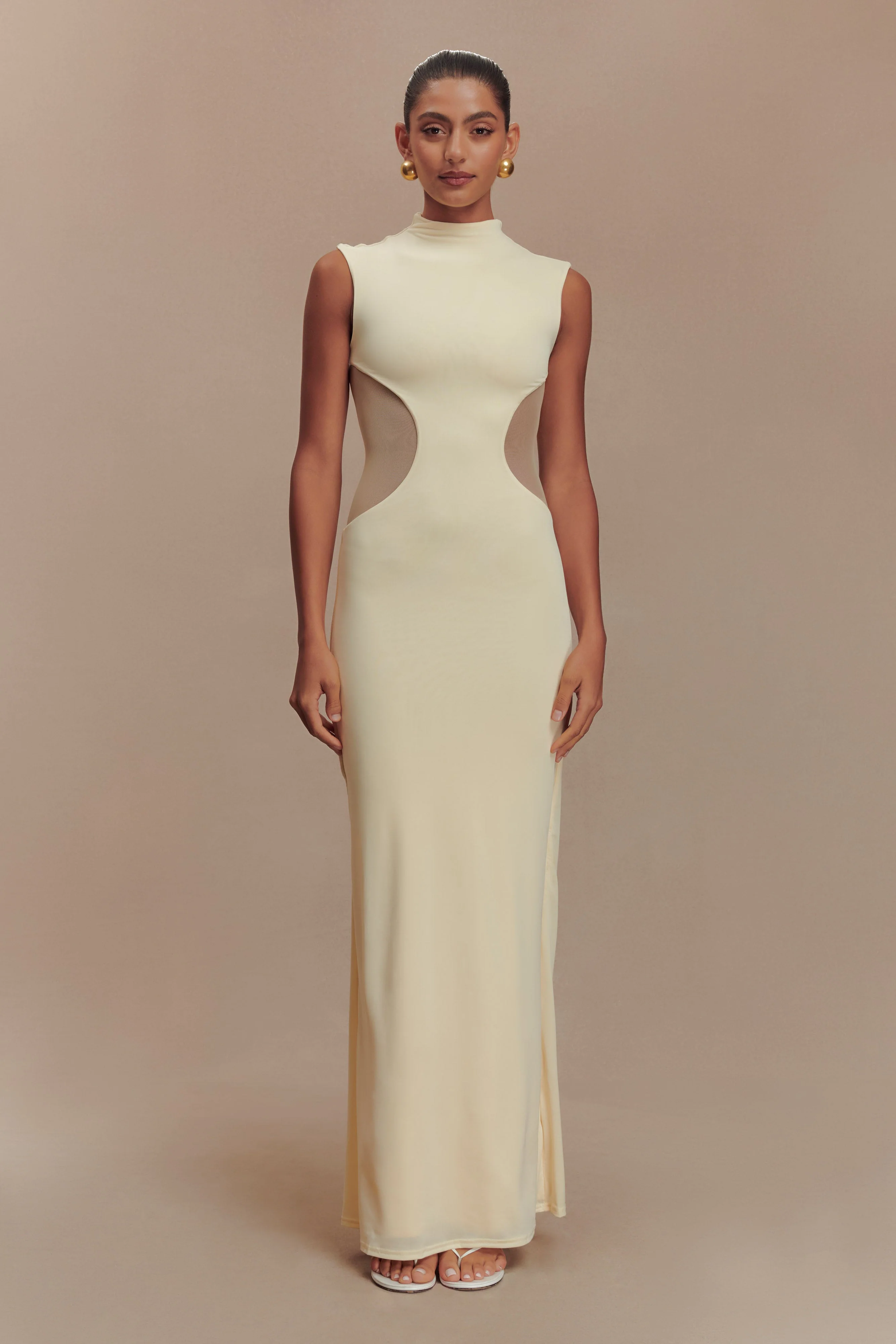 Massie Slinky And Mesh Maxi Dress - Lemon