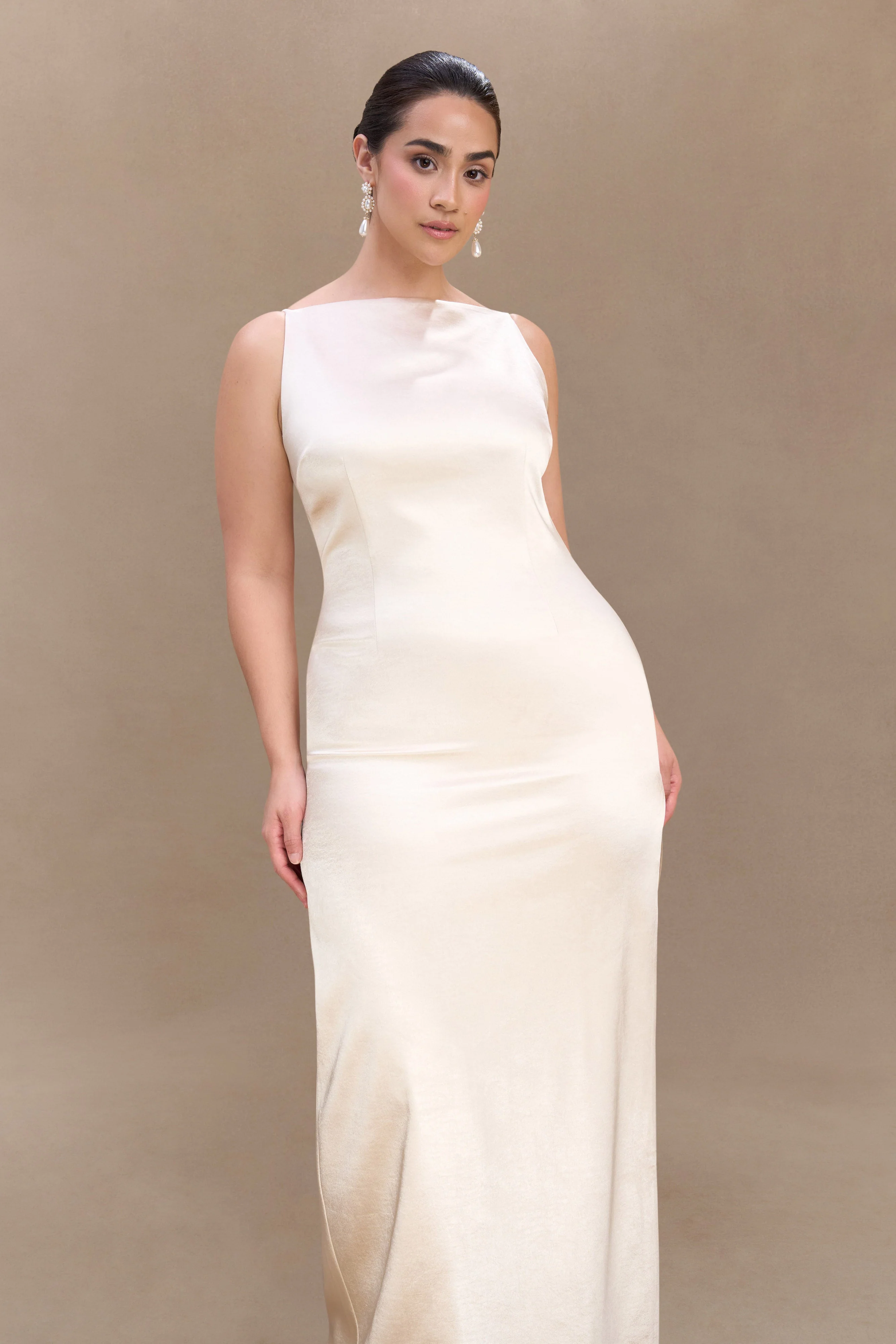 Violet Sleeveless Satin Maxi Dress - Blush Gold