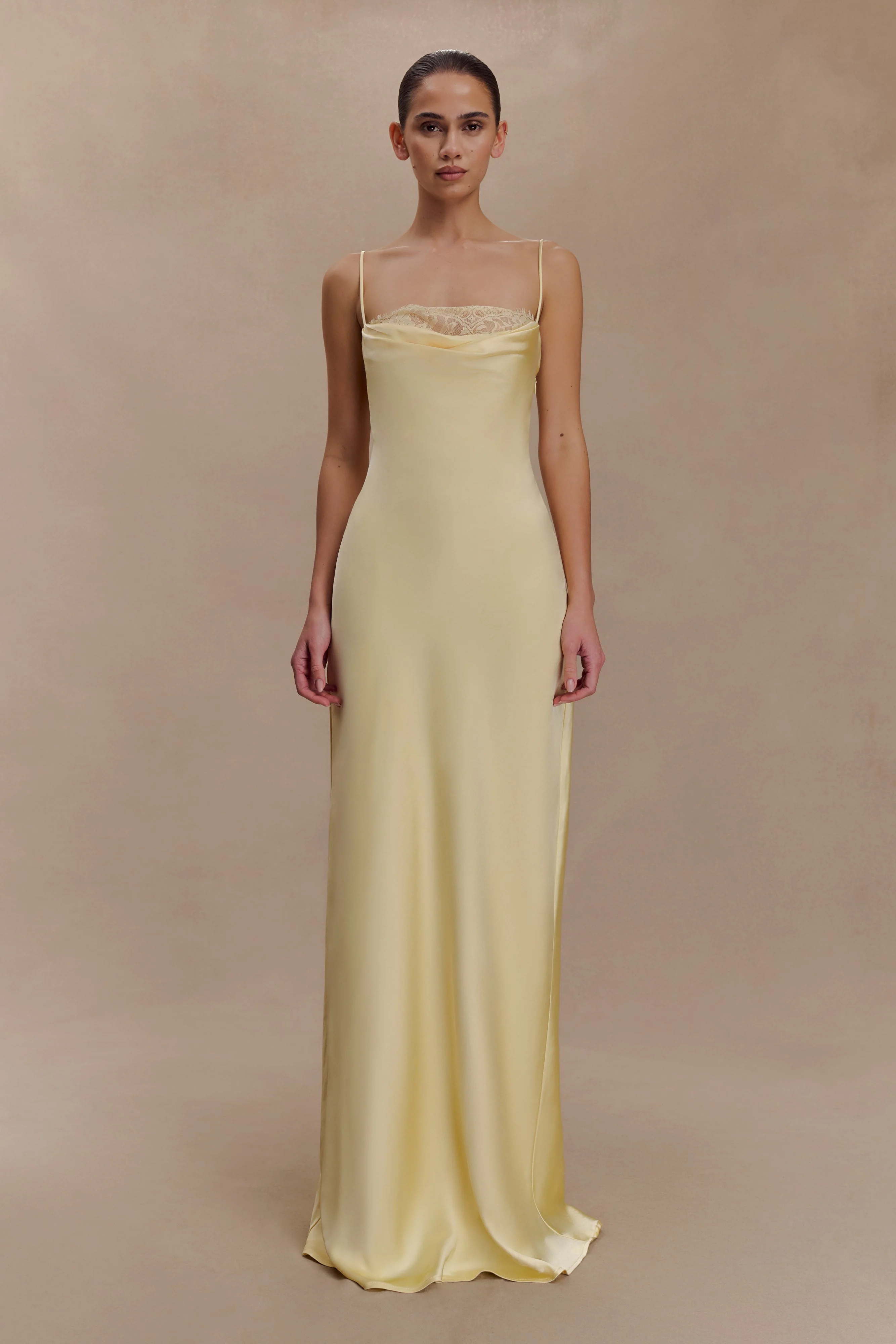 Isadora Lace & Satin Maxi Dress - Lemon