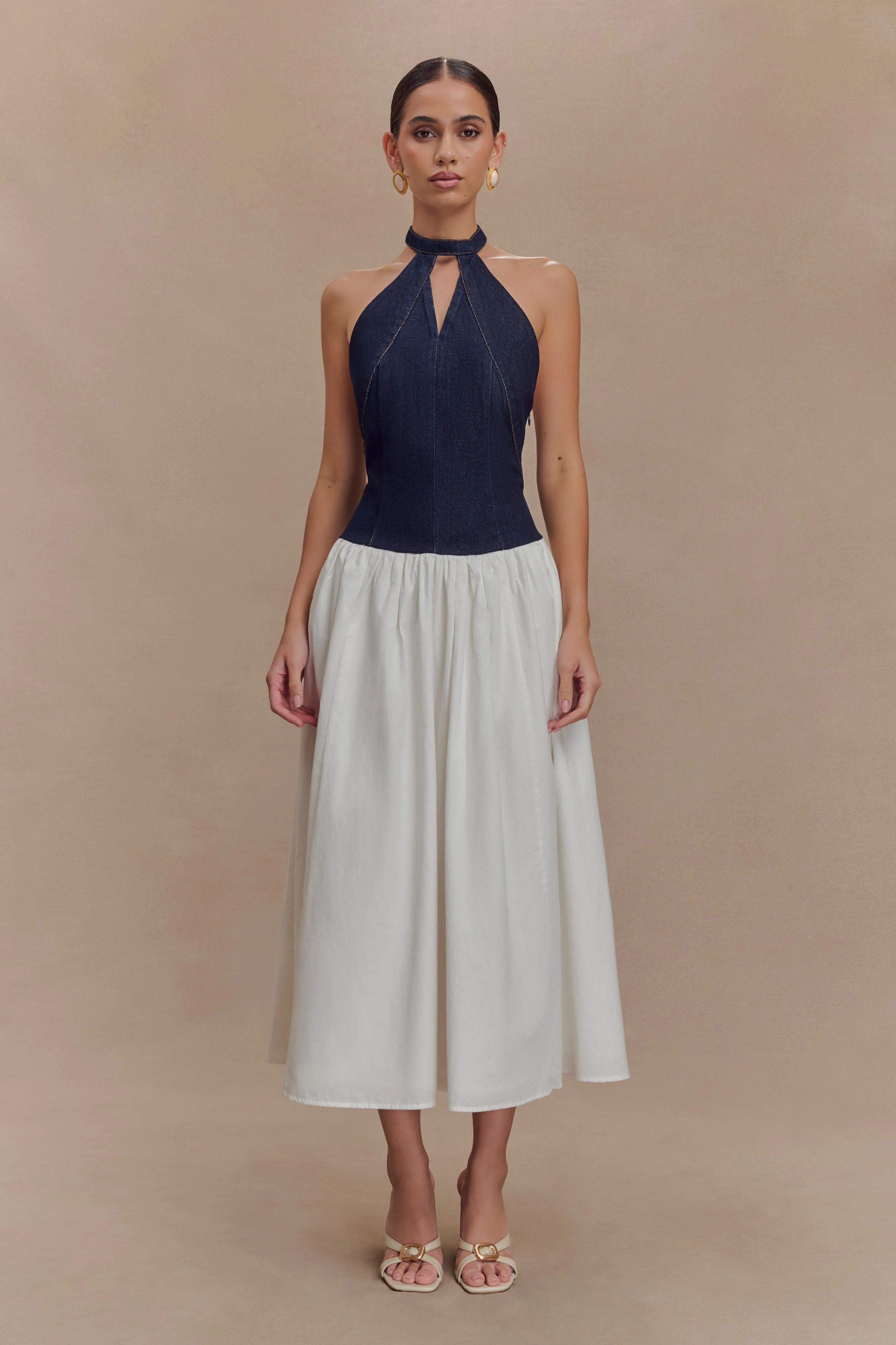 Ashwin Denim Cotton Midi Dress - Indigo Blue