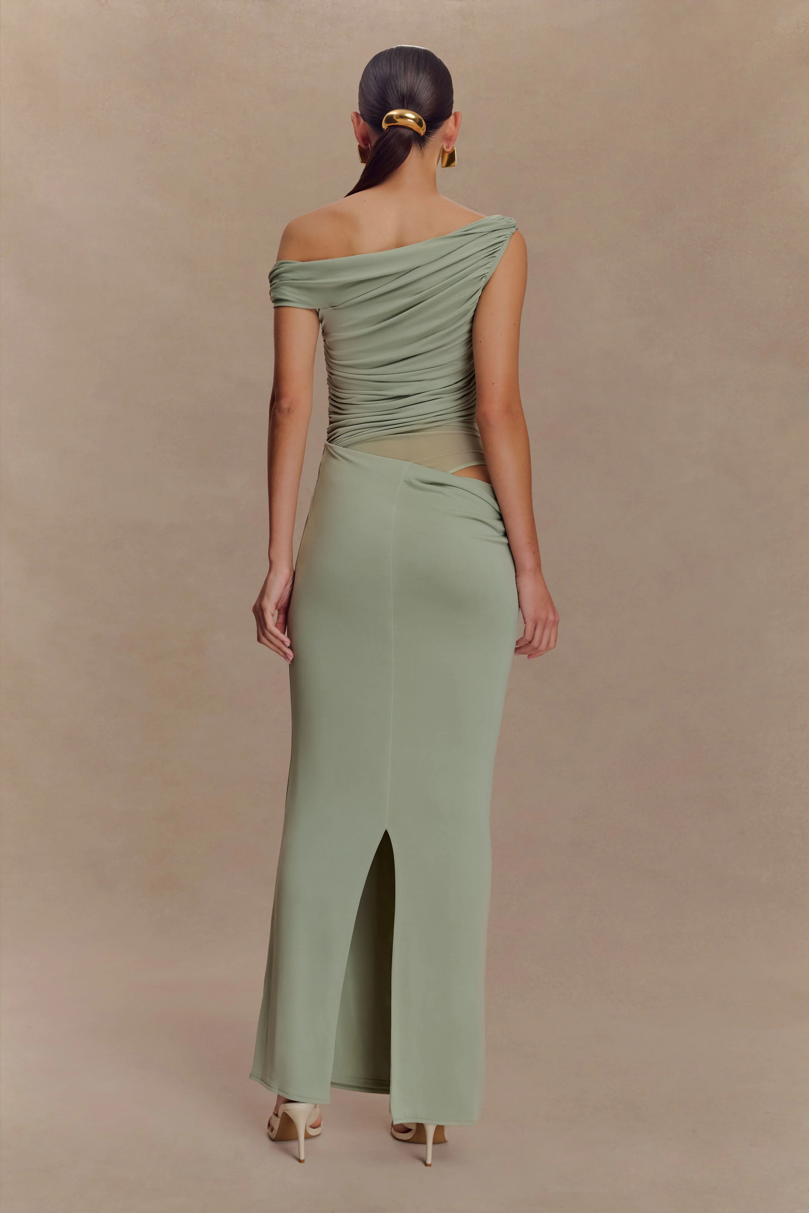 Callen One Shoulder Slinky Maxi Dress - Sage