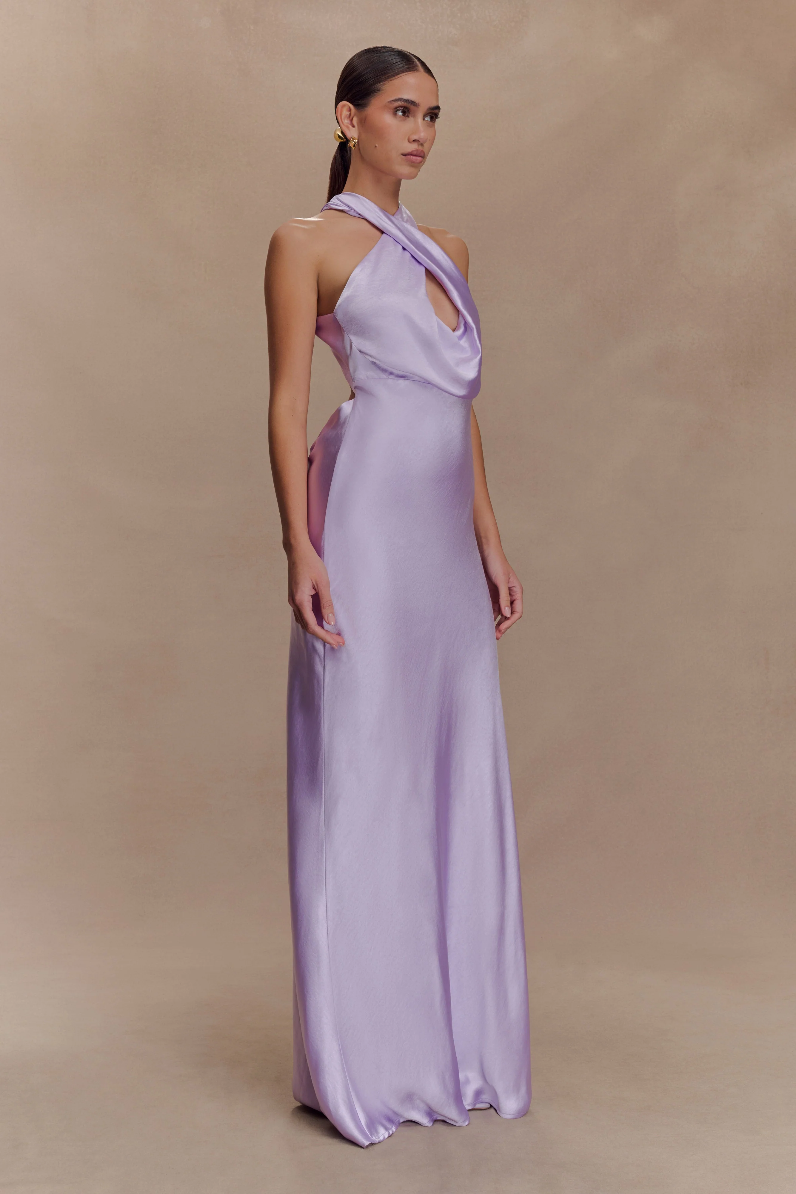 Phyllis Satin Halter Maxi Dress - Lilac