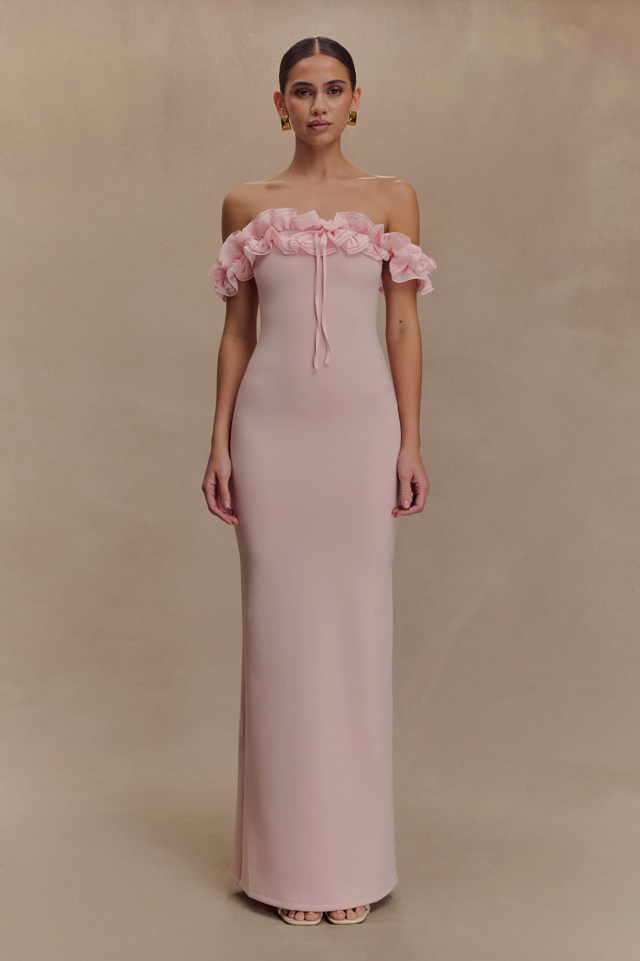 Nova Ruffle Off Shoulder Maxi Dress - Ballet Pink