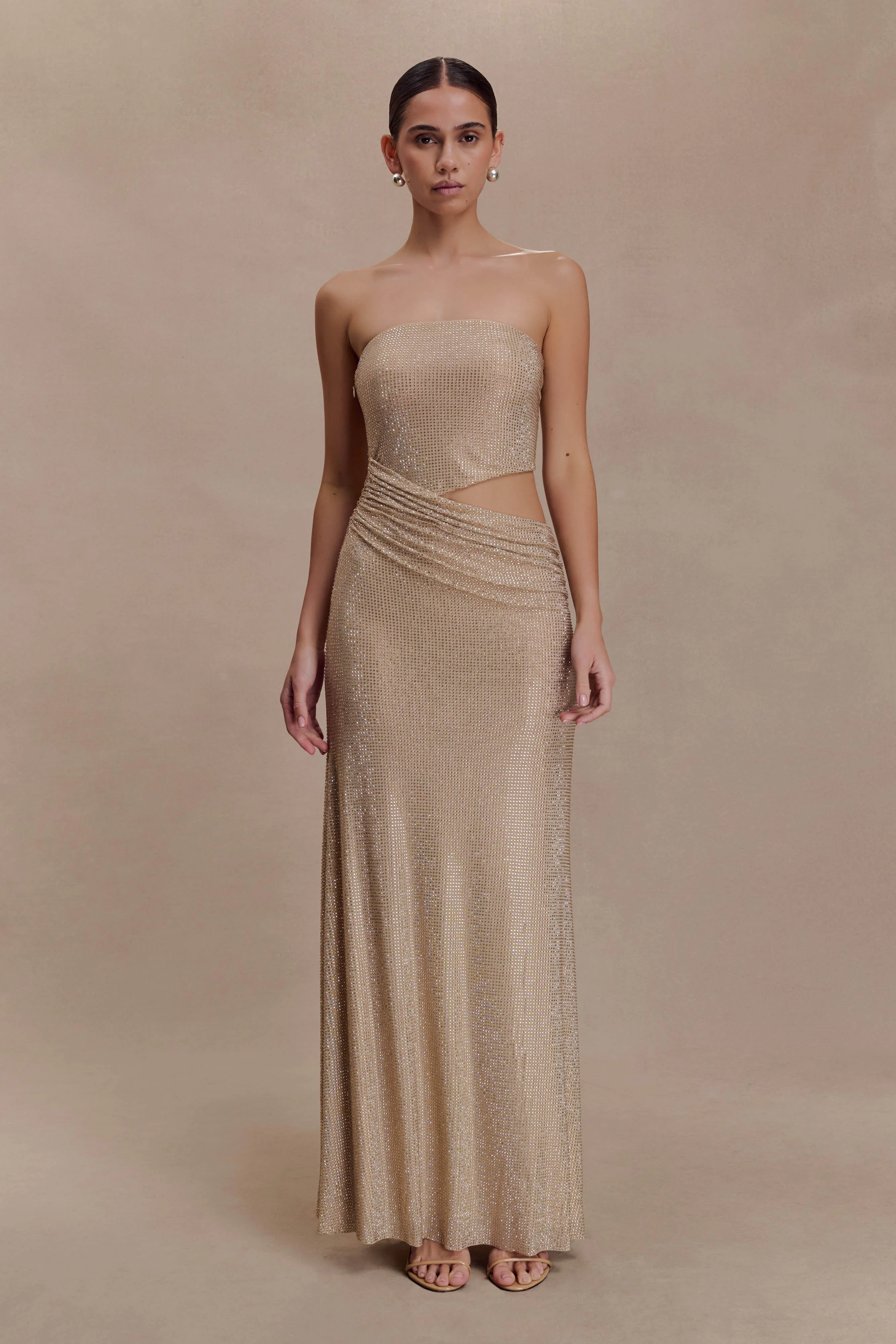 Starla Strapless Diamante Maxi Dress - Gold