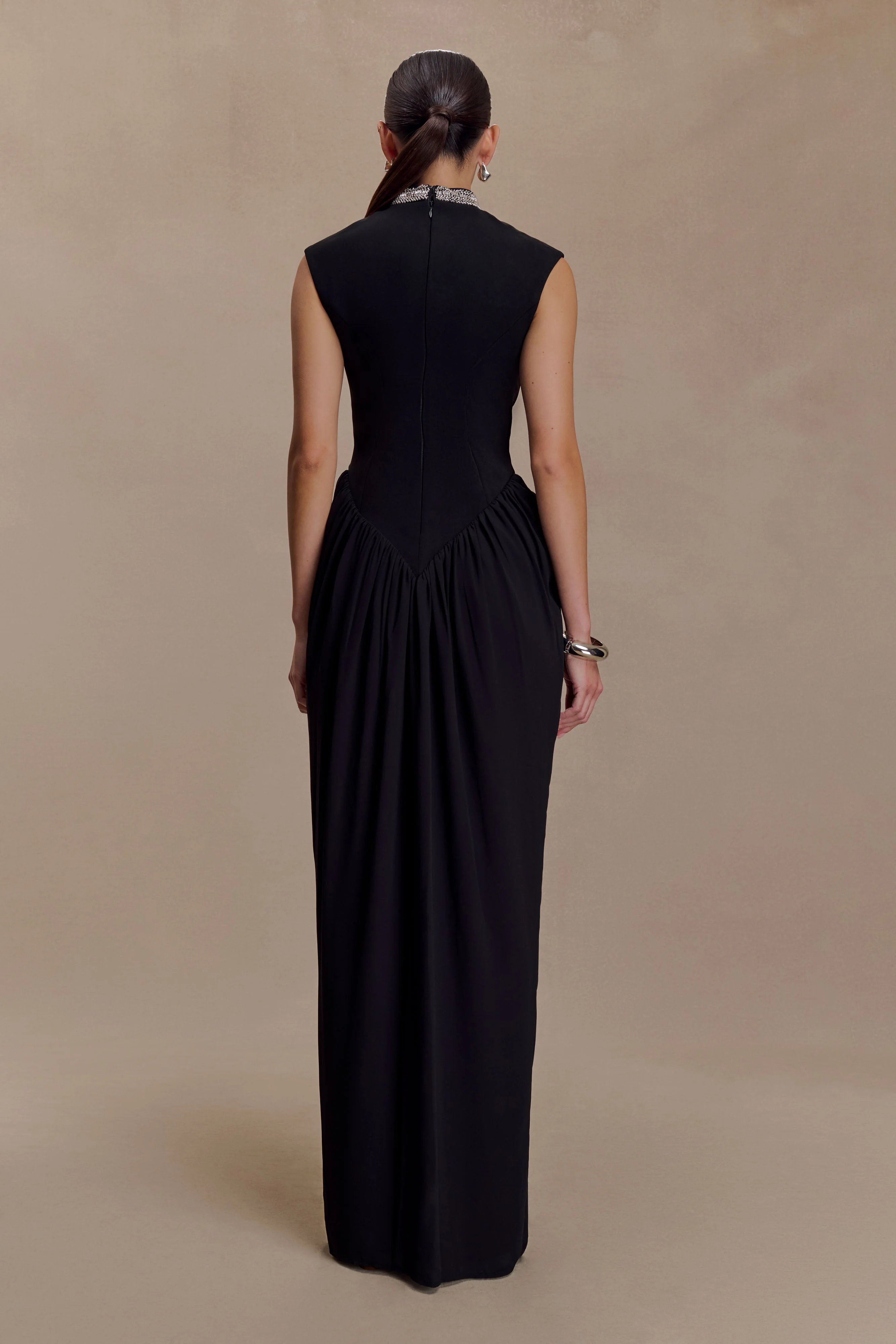 Elisa Diamante Neck Maxi Dress - Black