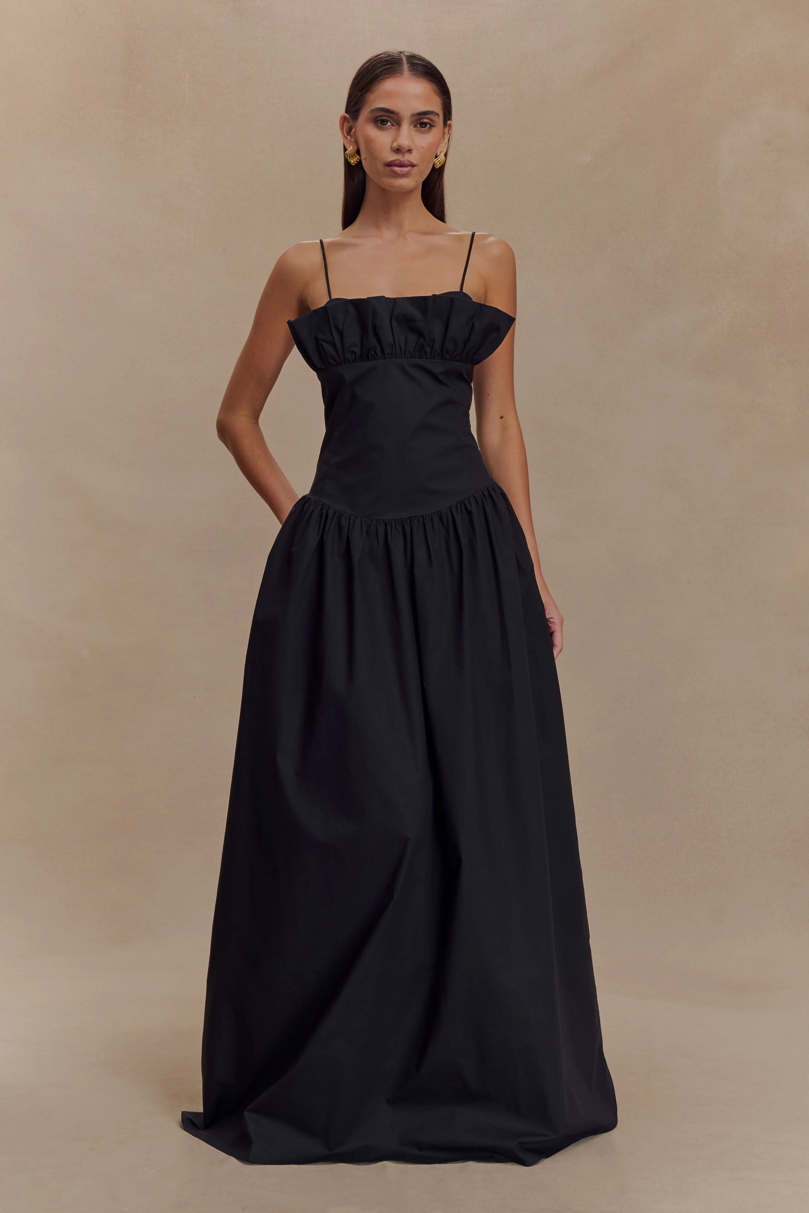 Janis Cotton Frill Maxi Dress - Black