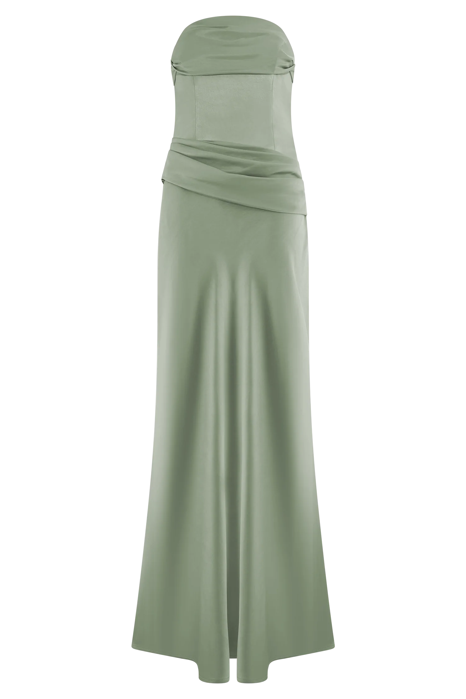 Jasmine Strapless Satin Maxi Dress - Sage