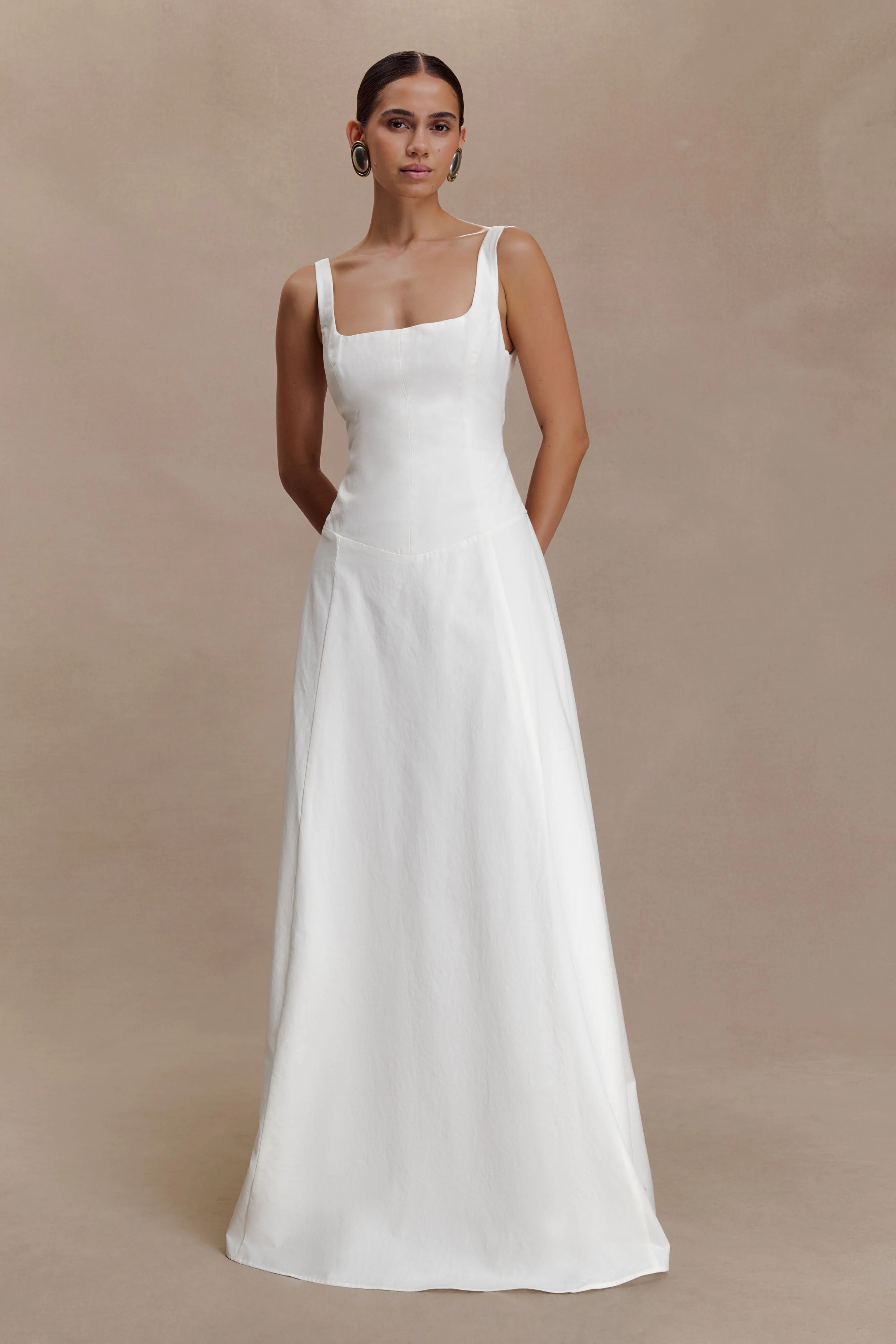 Salma Drop Waist Cotton Maxi Dress - White