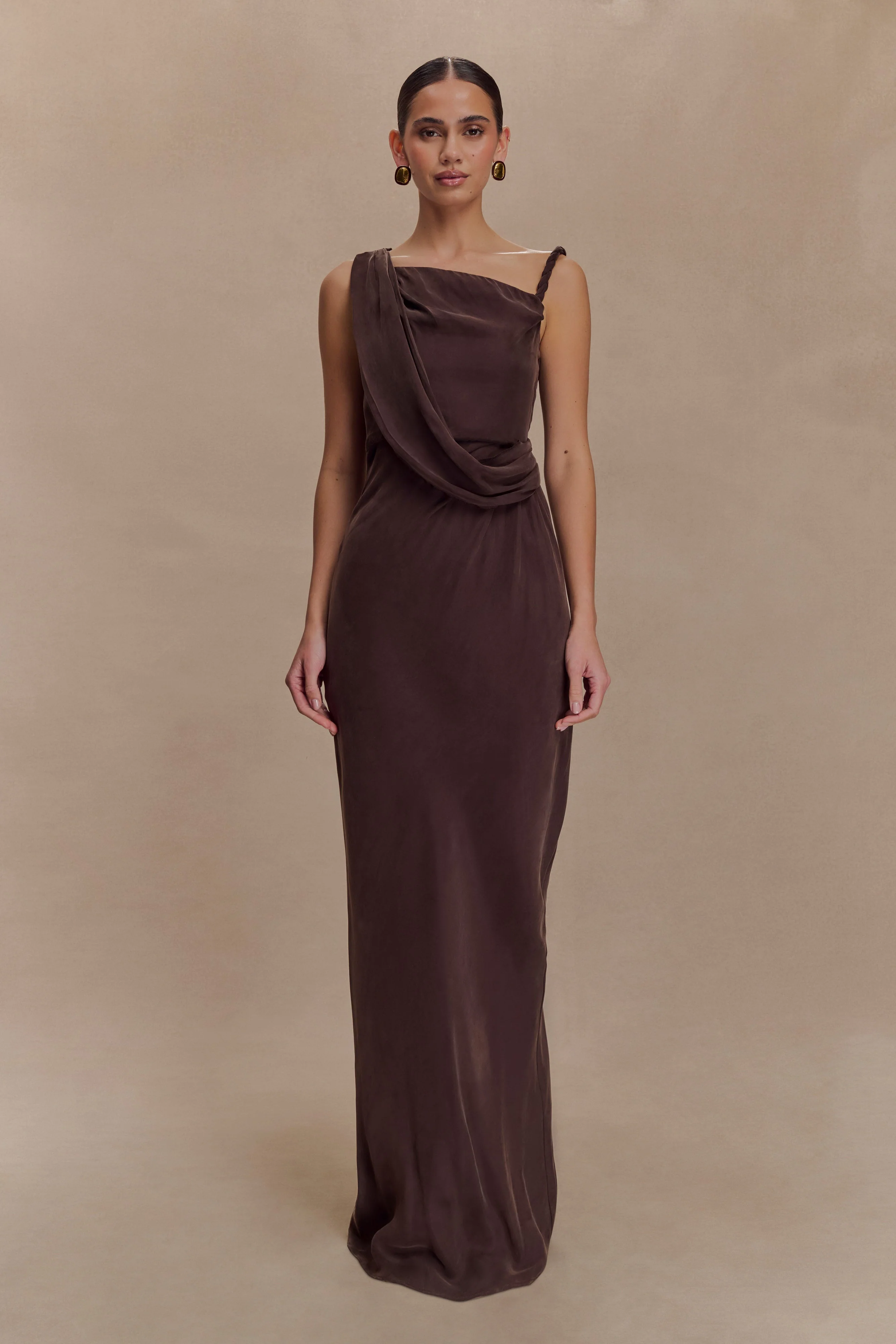 Lorieanne Draped Maxi Dress - Dark Chocolate