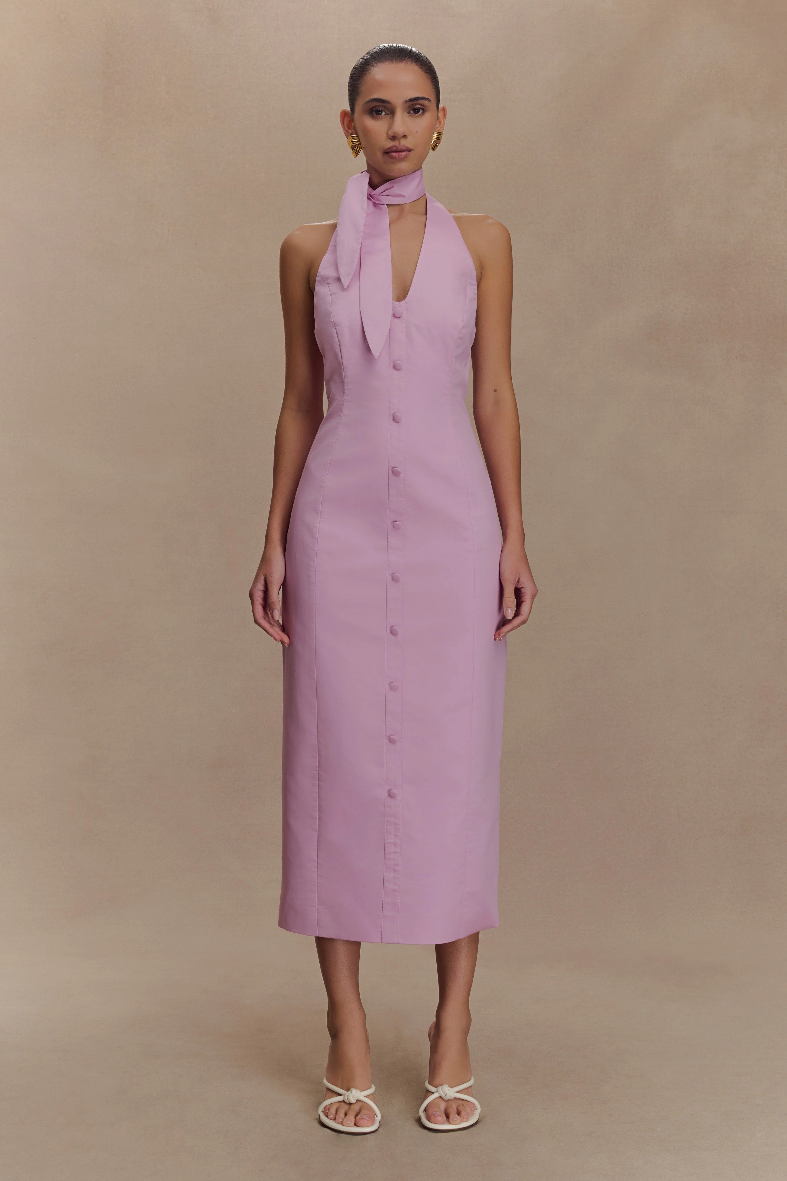 Simona Halter Neck Midi Dress - Blush Pink