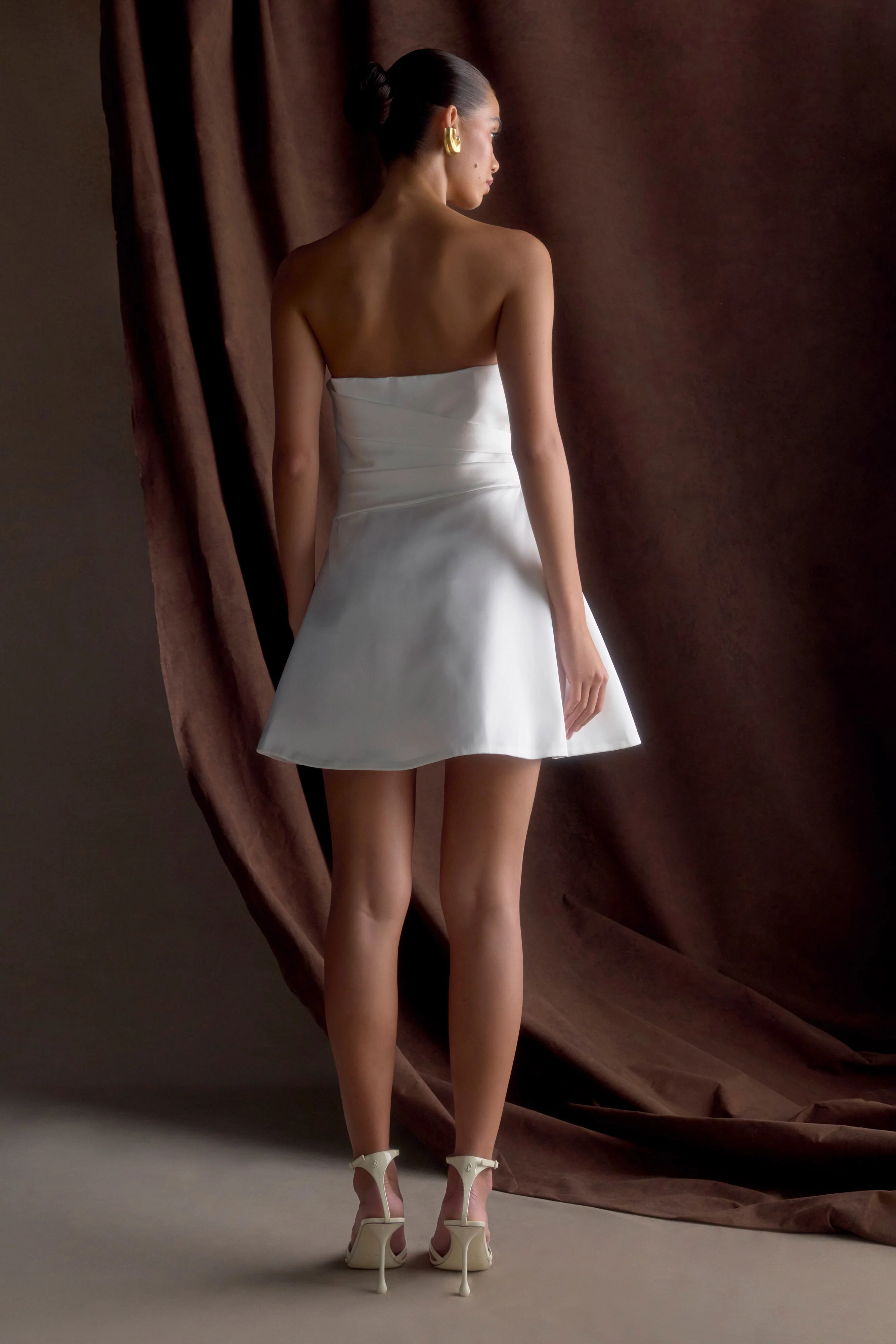 Lora Strapless Satin Mini Dress - White
