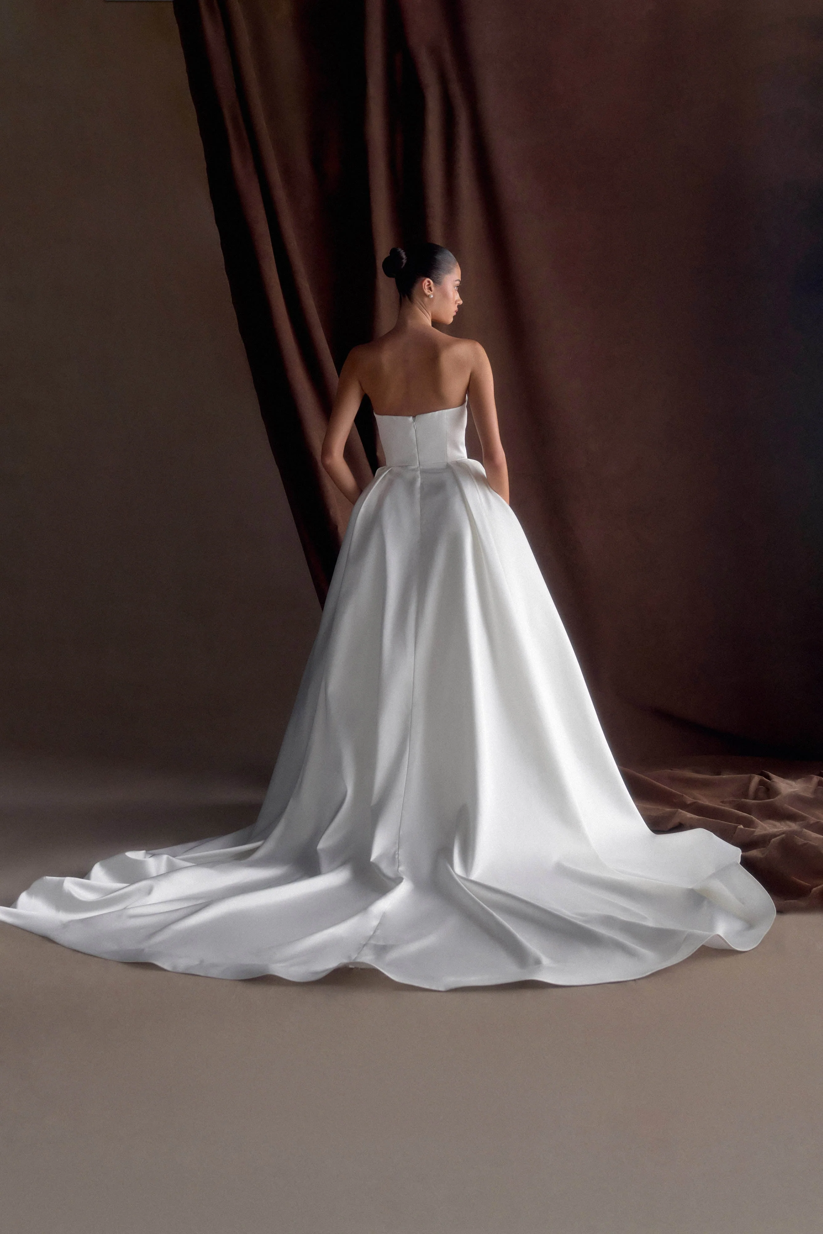 Delphine Satin Strapless Maxi Gown - White